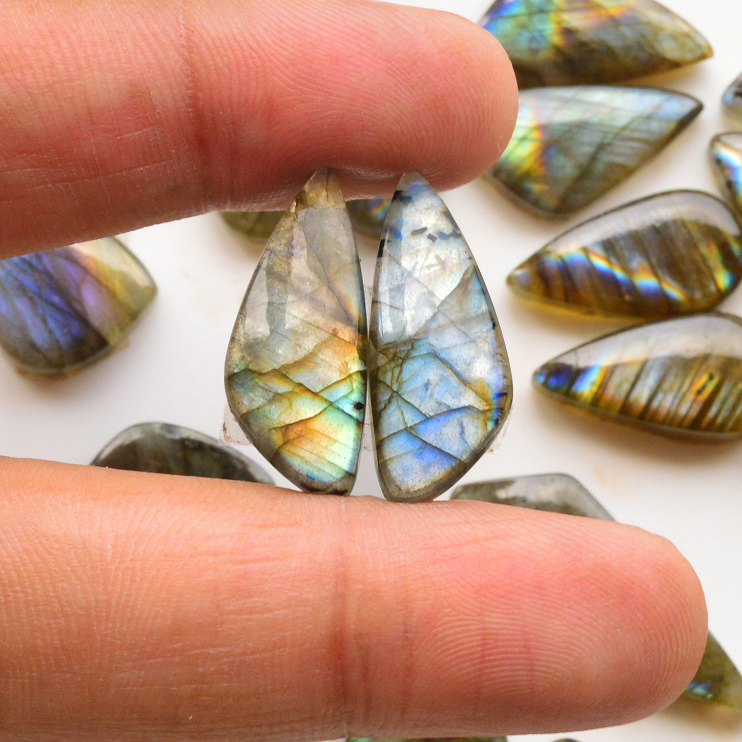 12 Pair 230Cts Natural Labradorite Pair Gemstone Lot for jewellery making 30x14 14x14mm 19860