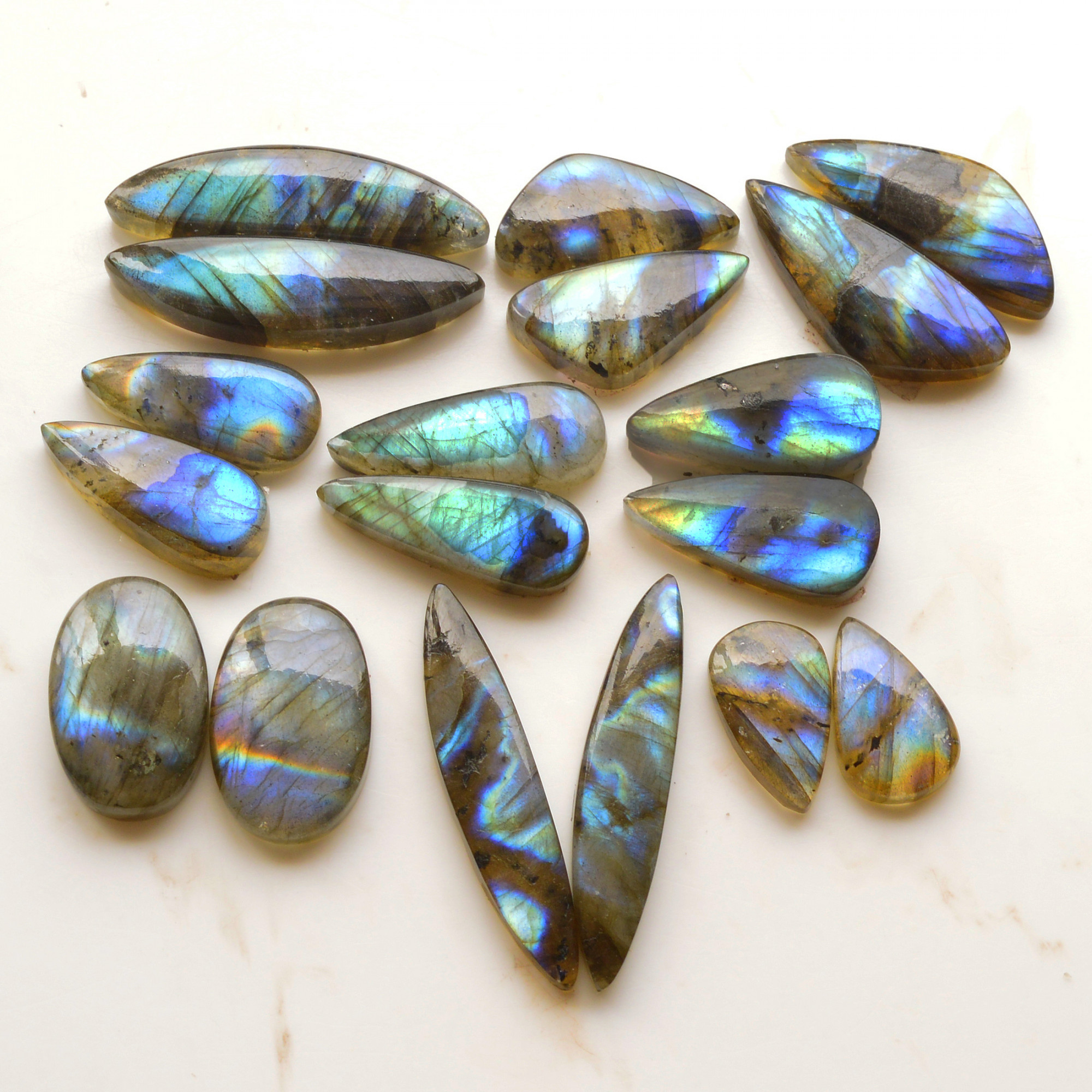 9 Pair 205Cts  Natural Labradorite Pair Gemstone Lot for jewellery making  37x8 17x10mm 19861