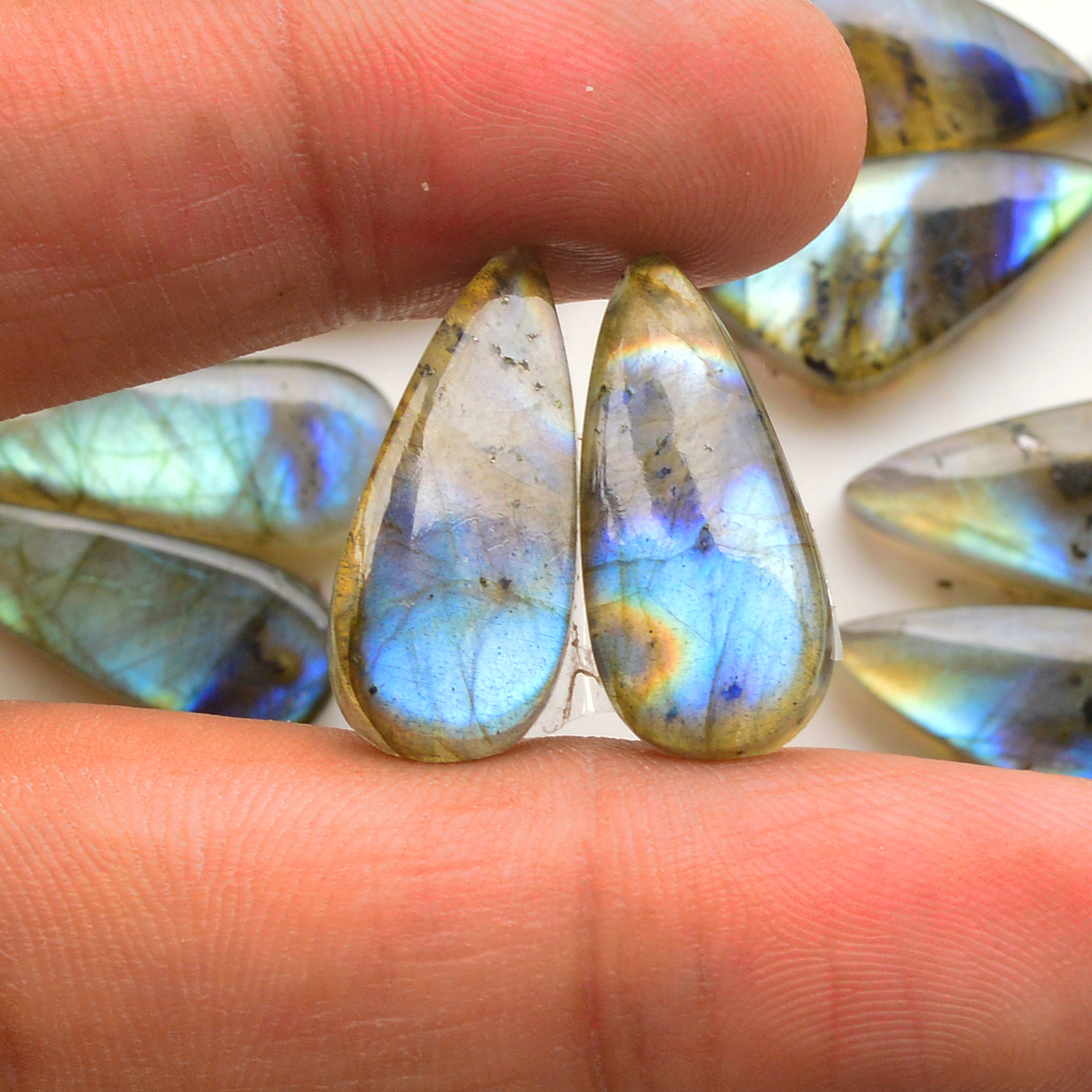 9 Pair 205Cts  Natural Labradorite Pair Gemstone Lot for jewellery making  37x8 17x10mm 19861
