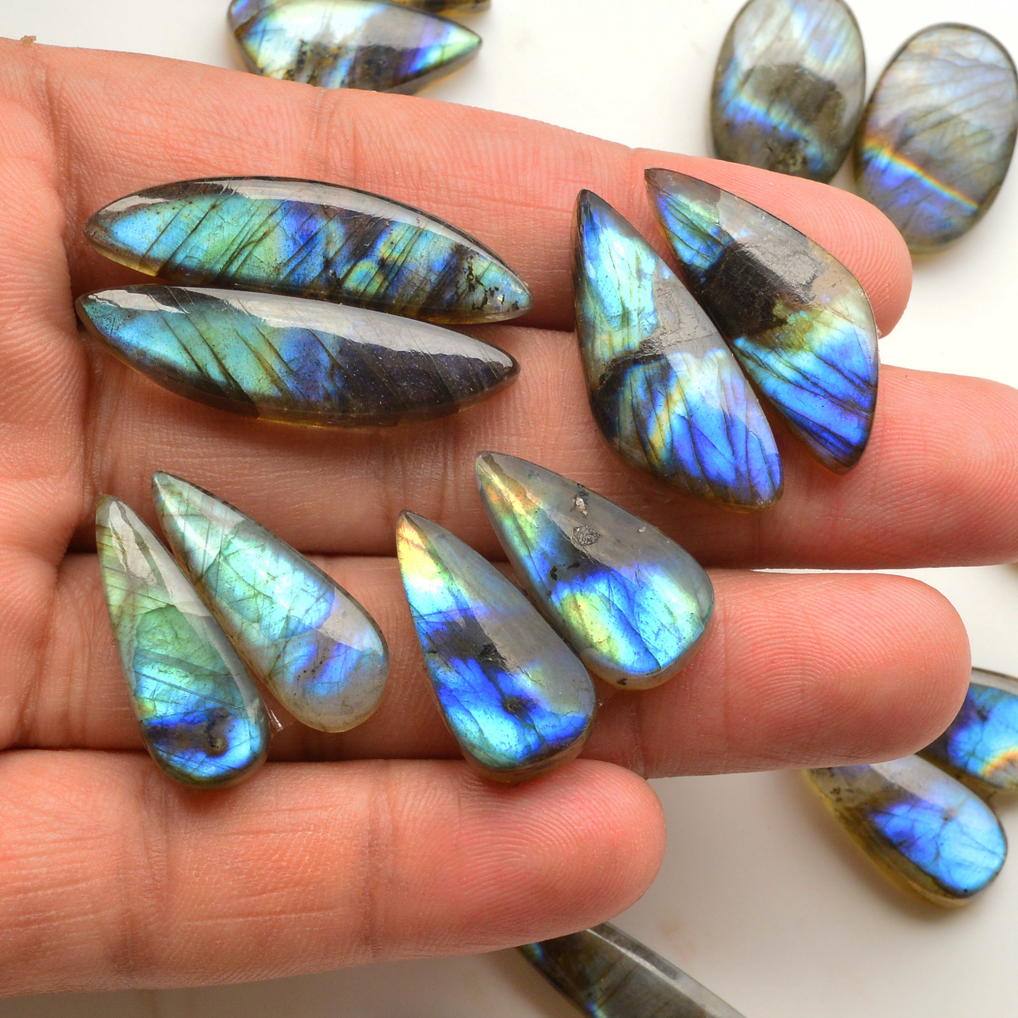 9 Pair 205Cts  Natural Labradorite Pair Gemstone Lot for jewellery making  37x8 17x10mm 19861