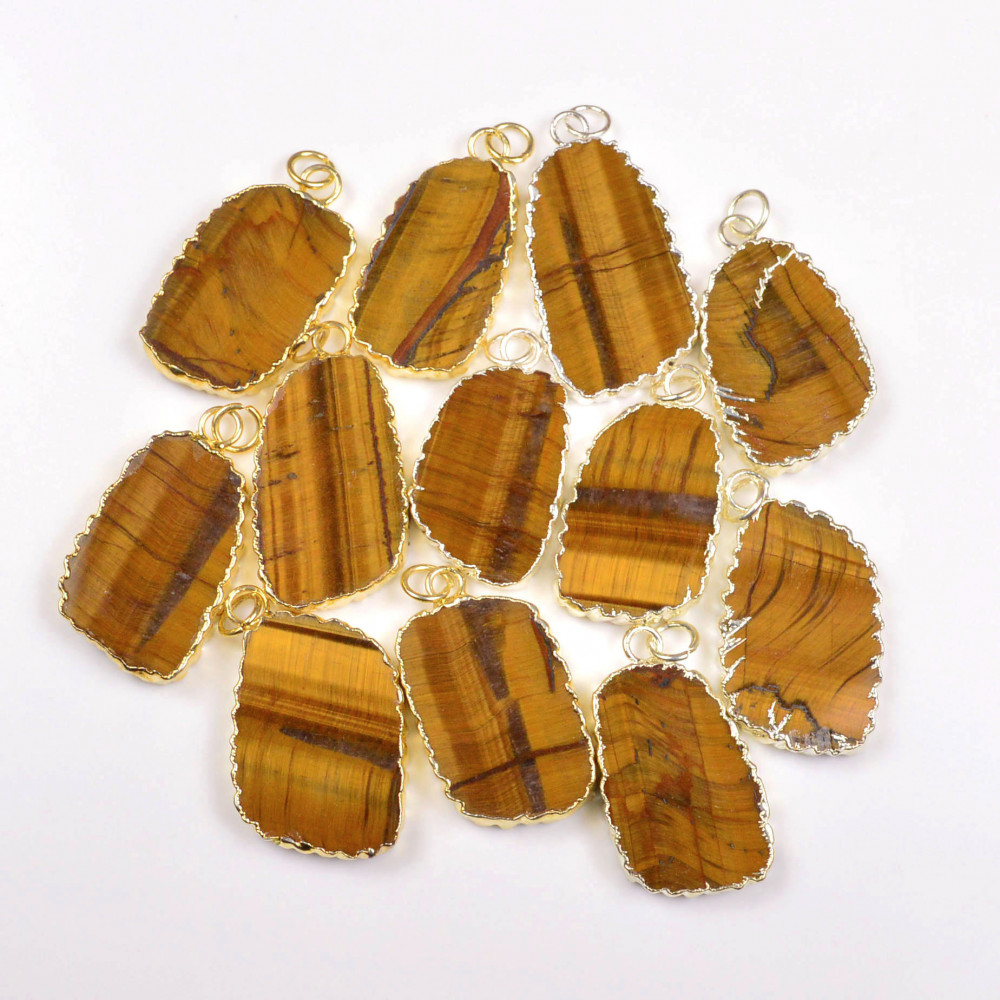 Image of 12Pcs 367Cts Natural Tiger Eye Gold &amp; Silver Electroplated Connector Pendant Lot 32x18–35x16mm Gemstone Jewelry Making Supplies #19862
