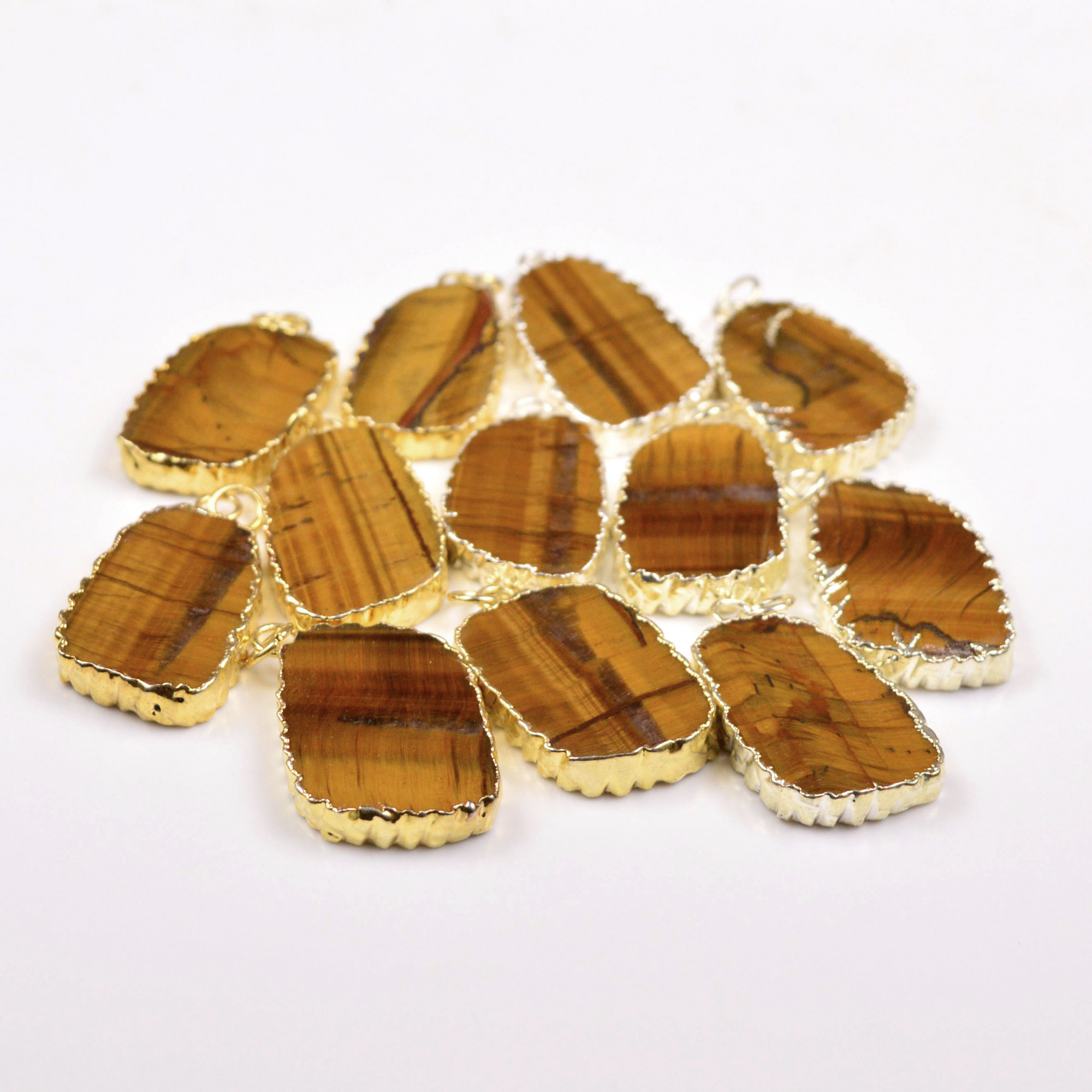 12Pcs 367Cts Natural Tiger Eye Gold Silver Electroplated Connector Pendant Lot 32x1835x16mm Gemstone Jewelry Making Supplies 19862