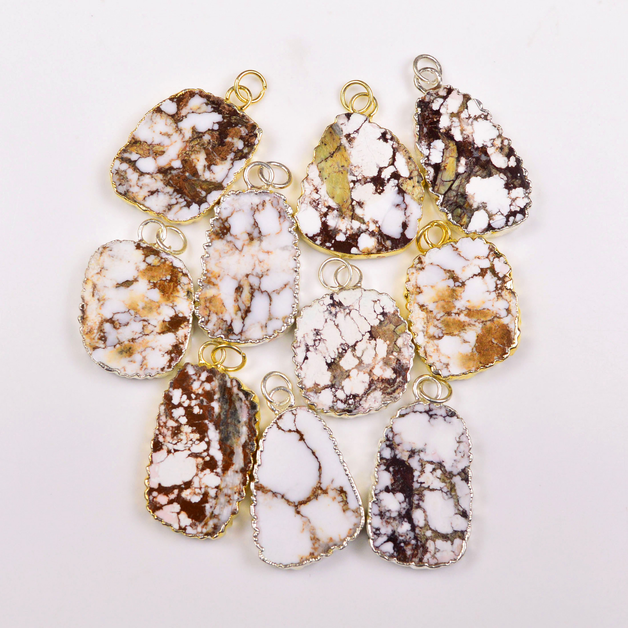 10Pcs 290Cts Natural Wild Horse Magnesite Gold Silver Electroplated Connector Pendant Lot Gemstone Jewelry Making Supplies 28x2235x18mm 19869