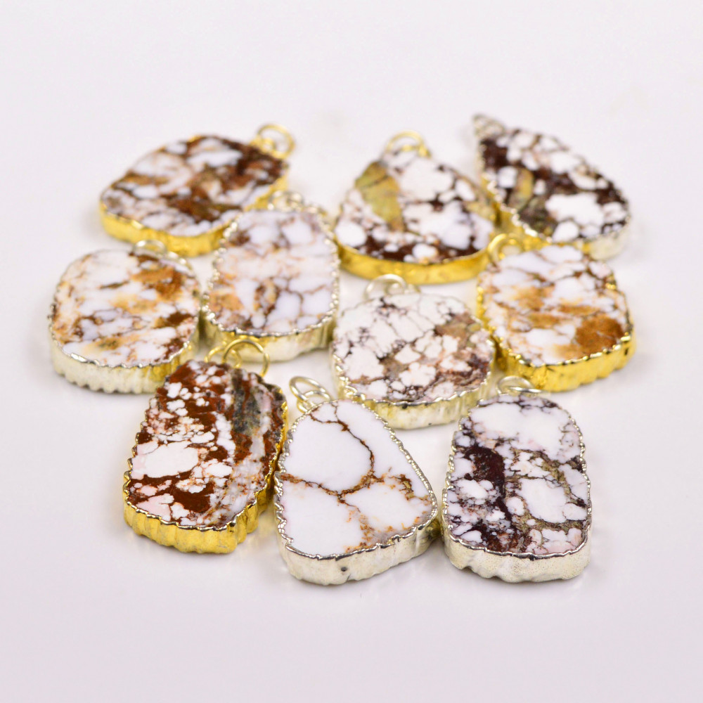 Image of 10Pcs 290Cts Natural Wild Horse Magnesite Gold &amp; Silver Electroplated Connector Pendant Lot, Gemstone Jewelry Making Supplies, 28x22–35x18mm #19869