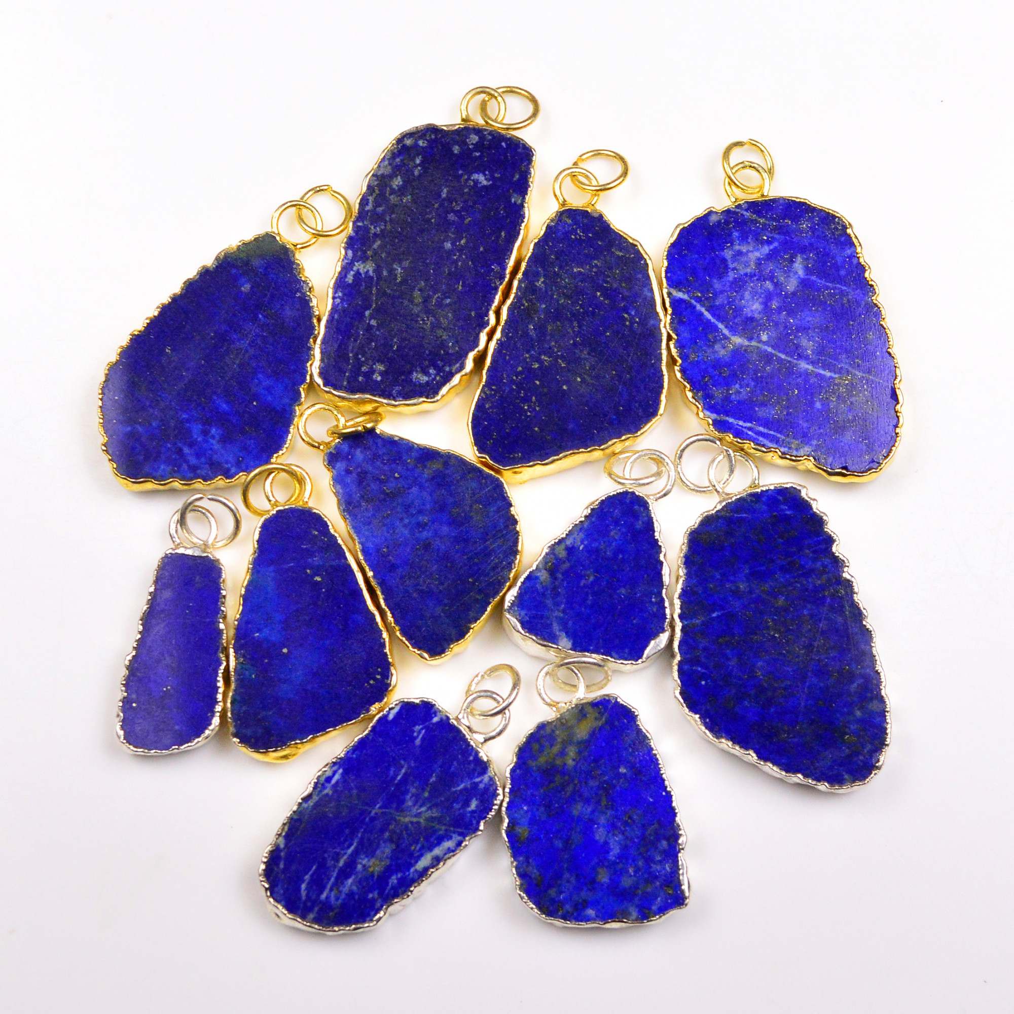 11Pcs 276Cts Natural Lapis Lazuli Gold Silver Electroplated Connector Pendant Lot Natural Gemstone Jewelry Making Supplies 22x1736x21mm 19881