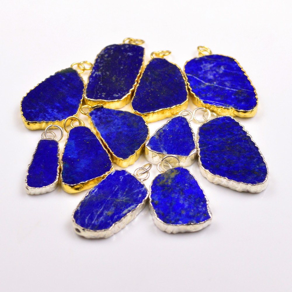 Image of 11Pcs 276Cts Natural Lapis Lazuli Gold &amp; Silver Electroplated Connector Pendant Lot, Natural Gemstone Jewelry Making Supplies, 22x17–36x21mm #19881