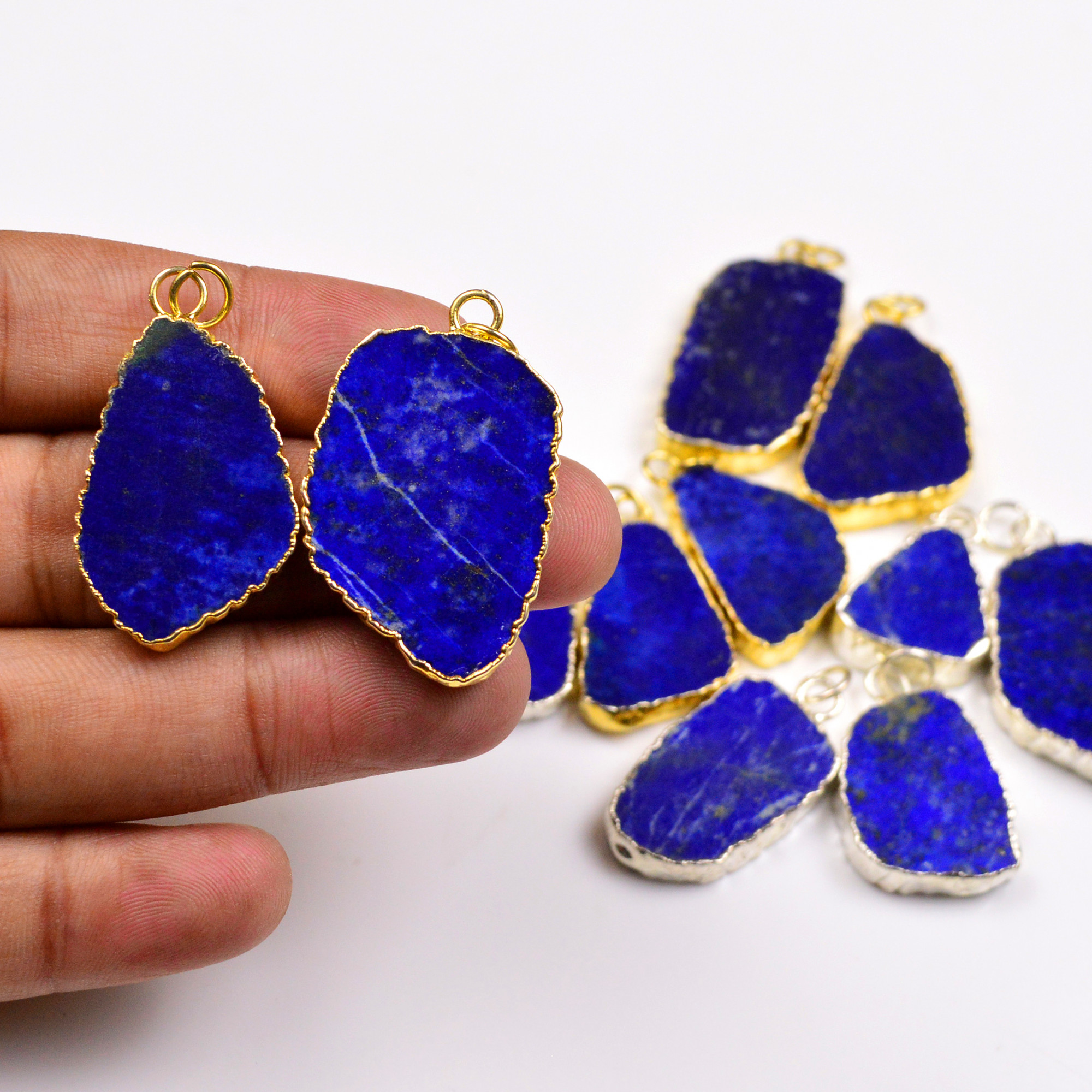 11Pcs 276Cts Natural Lapis Lazuli Gold Silver Electroplated Connector Pendant Lot Natural Gemstone Jewelry Making Supplies 22x1736x21mm 19881