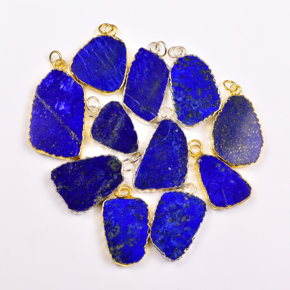 Image of 11Pcs 313Cts Natural Lapis Lazuli Gold &amp; Silver Electroplated Connector Pendant Lot, Natural Gemstone Jewelry Making Supplies, 26x18–40x21mm #19882