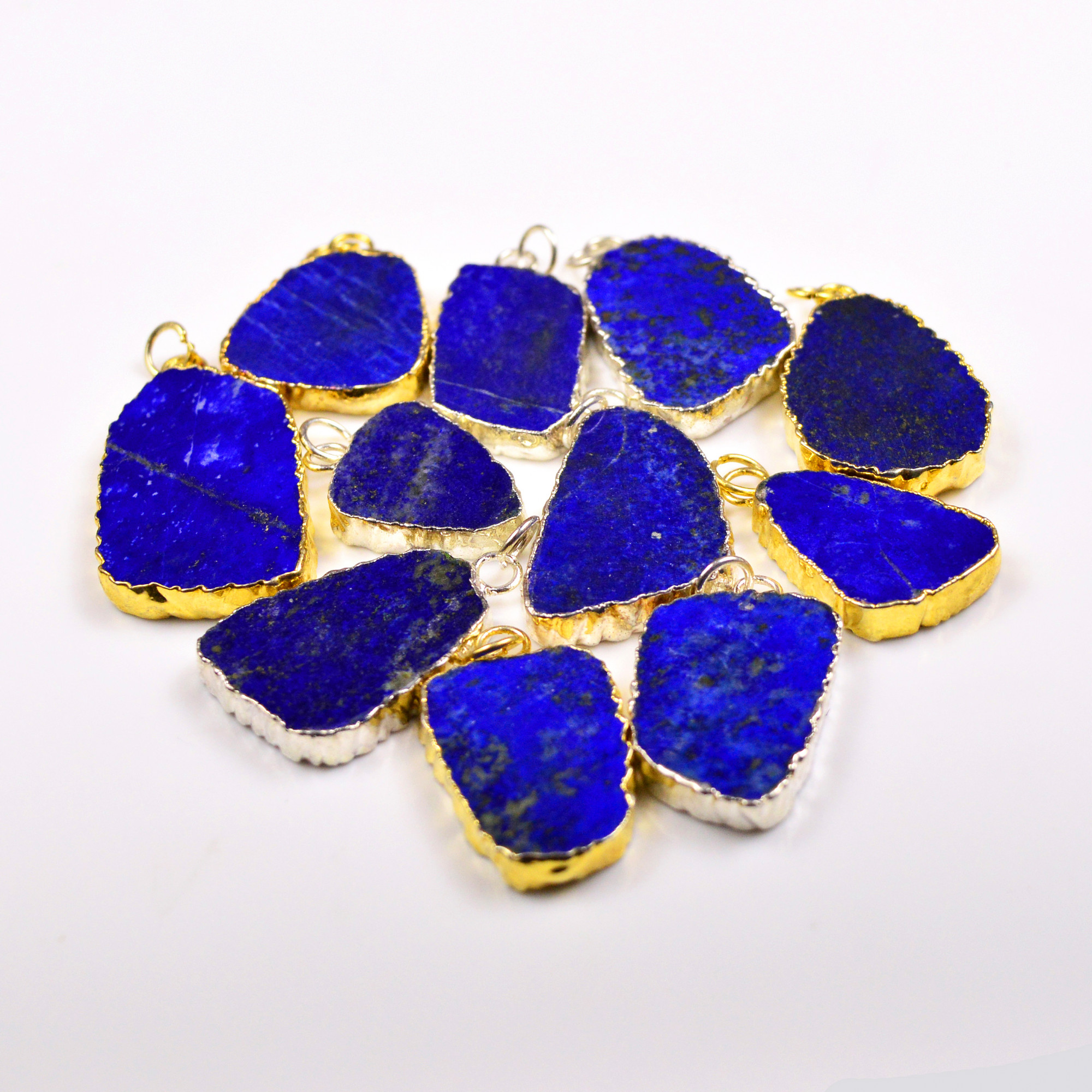 11Pcs 313Cts Natural Lapis Lazuli Gold Silver Electroplated Connector Pendant Lot Natural Gemstone Jewelry Making Supplies 26x1840x21mm 19882