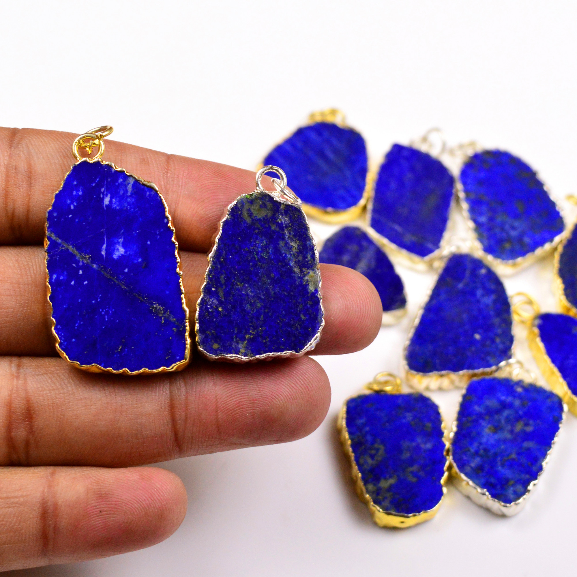 11Pcs 313Cts Natural Lapis Lazuli Gold Silver Electroplated Connector Pendant Lot Natural Gemstone Jewelry Making Supplies 26x1840x21mm 19882