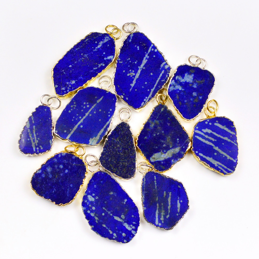 Image of 11Pcs 349Cts Natural Lapiz Lazuli Gold and Silver Electroplated Connector Pendant Lot 28x15 42x18mm #19883