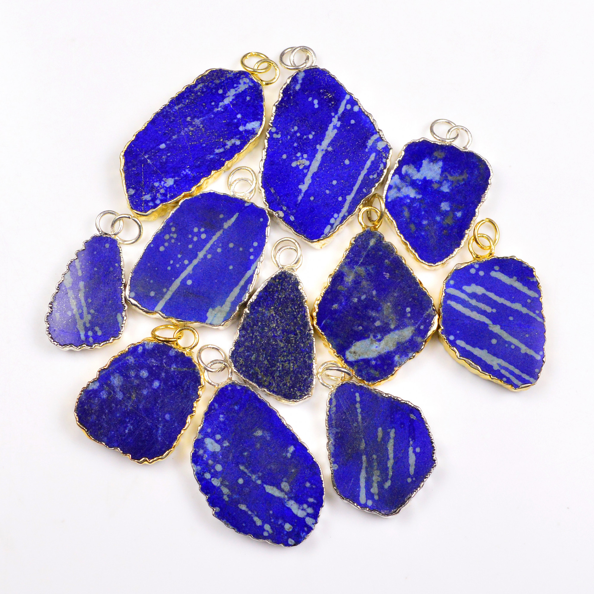 11Pcs 349Cts Natural Lapiz Lazuli Gold and Silver Electroplated Connector Pendant Lot 28x15 42x18mm 19883