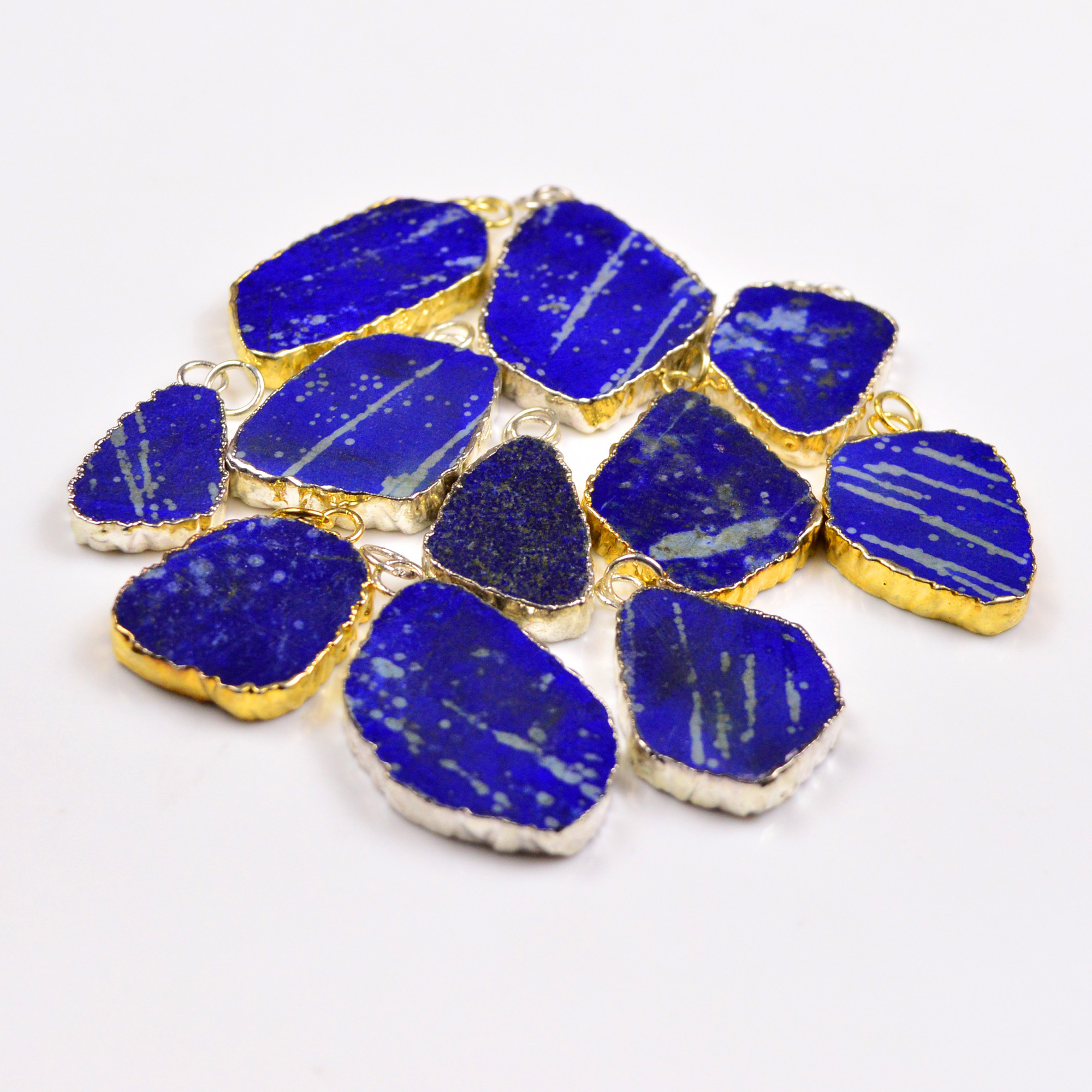 11Pcs 349Cts Natural Lapiz Lazuli Gold and Silver Electroplated Connector Pendant Lot 28x15 42x18mm 19883