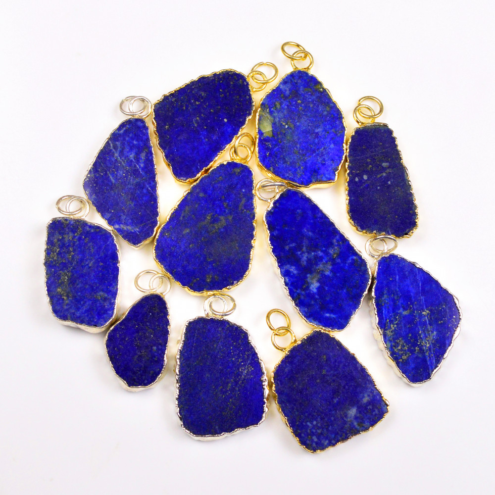Image of 11Pcs 305Cts Natural Lapis Lazuli Gold &amp; Silver Electroplated Connector Pendant Lot, Natural Gemstone Jewelry Making Supplies, 26x14–38x19mm #19884