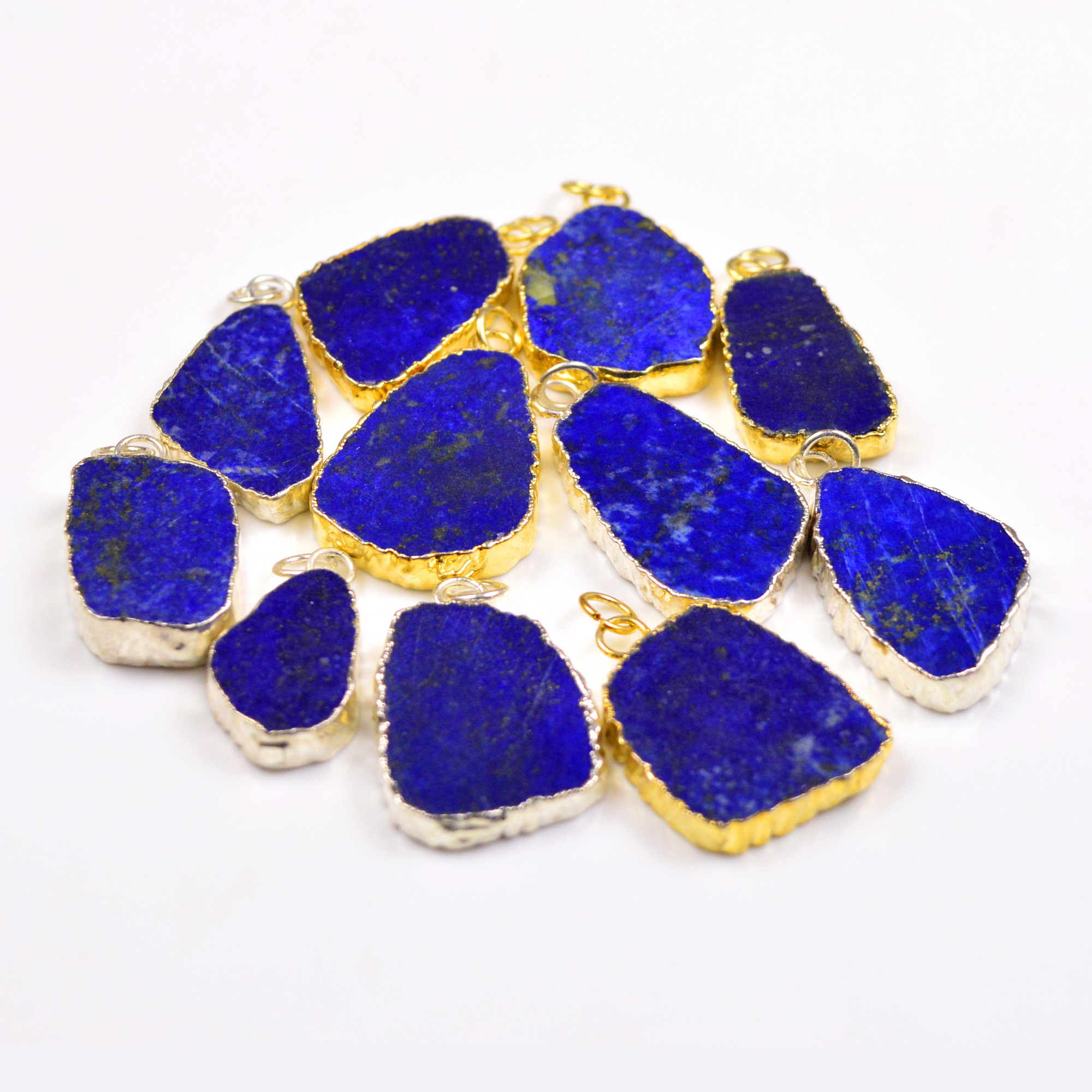 11Pcs 305Cts Natural Lapis Lazuli Gold  Silver Electroplated Connector Pendant Lot Natural Gemstone Jewelry Making Supplies 26x1438x19mm 19884