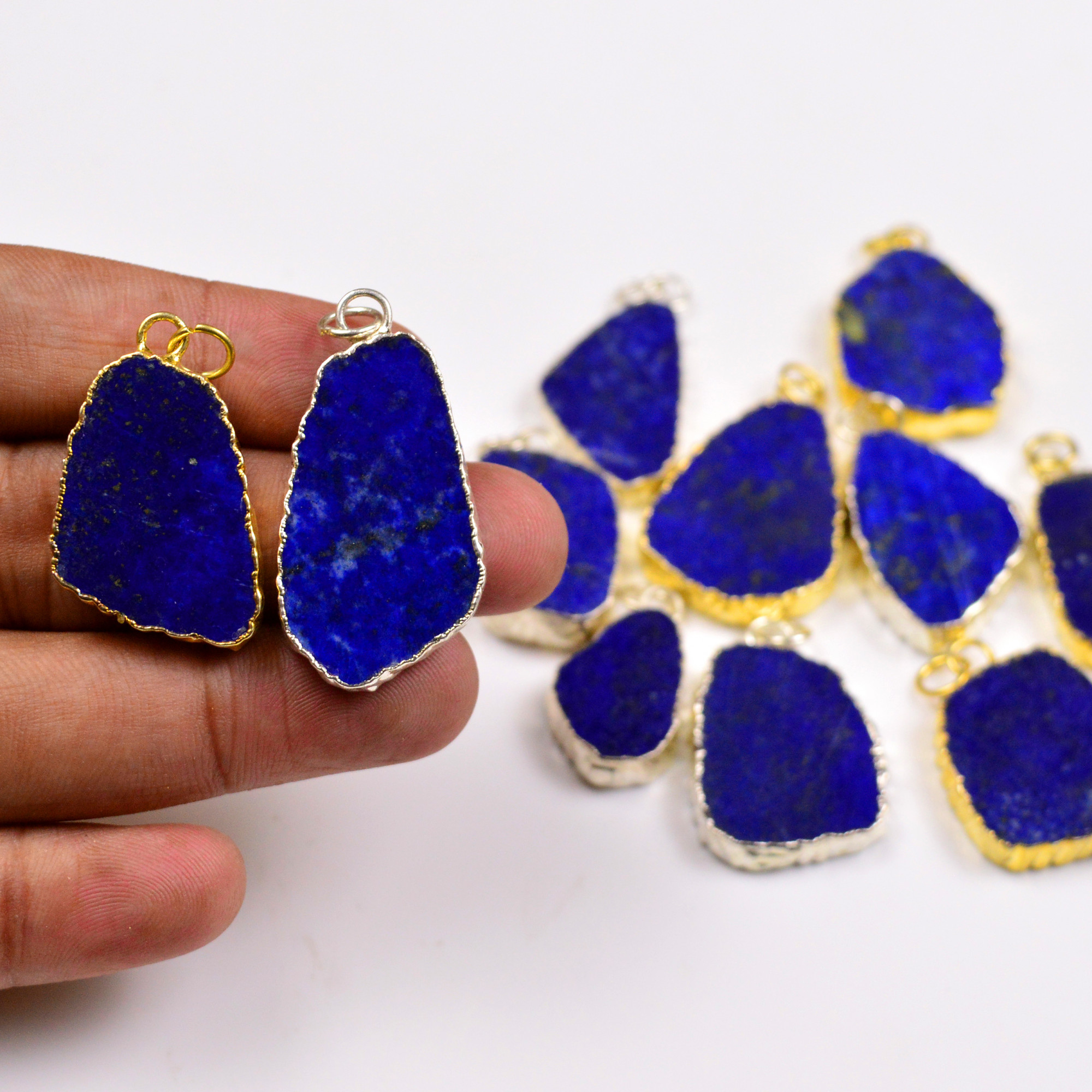11Pcs 305Cts Natural Lapis Lazuli Gold  Silver Electroplated Connector Pendant Lot Natural Gemstone Jewelry Making Supplies 26x1438x19mm 19884