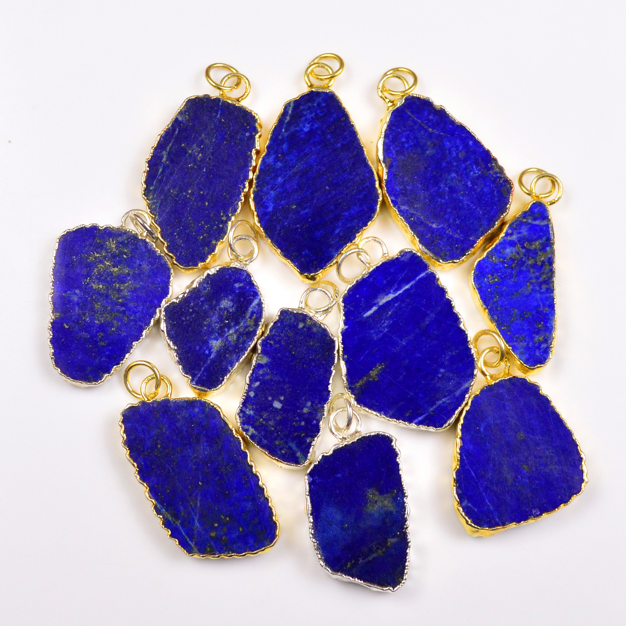 11Pcs 283Cts Natural Lapis Lazuli Gold  Silver Electroplated Connector Pendant Lot Natural Gemstone Jewelry Making Supplies 27x1633x21mm 19885