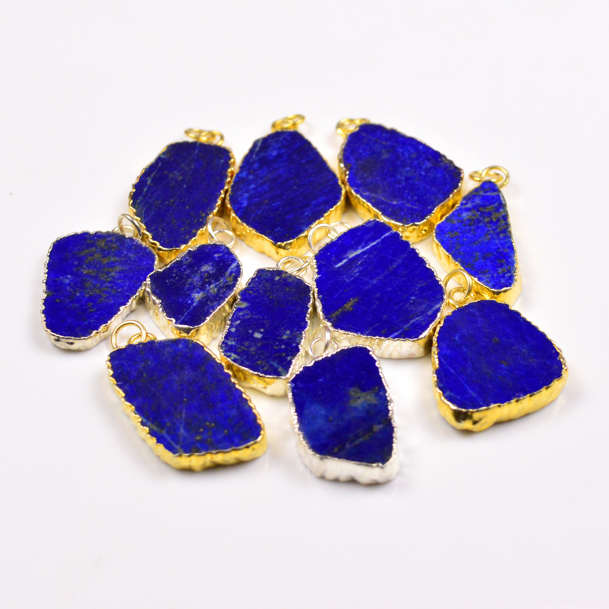 11Pcs 283Cts Natural Lapis Lazuli Gold  Silver Electroplated Connector Pendant Lot Natural Gemstone Jewelry Making Supplies 27x1633x21mm 19885