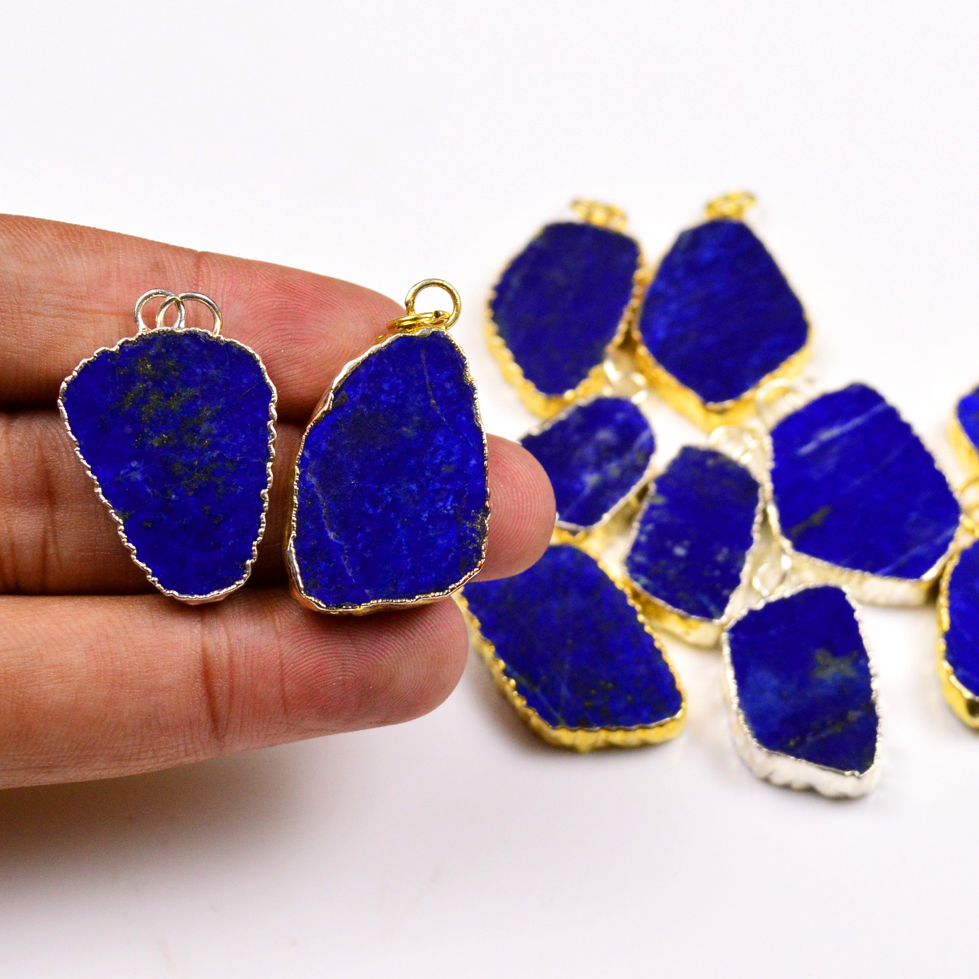 11Pcs 283Cts Natural Lapis Lazuli Gold  Silver Electroplated Connector Pendant Lot Natural Gemstone Jewelry Making Supplies 27x1633x21mm 19885