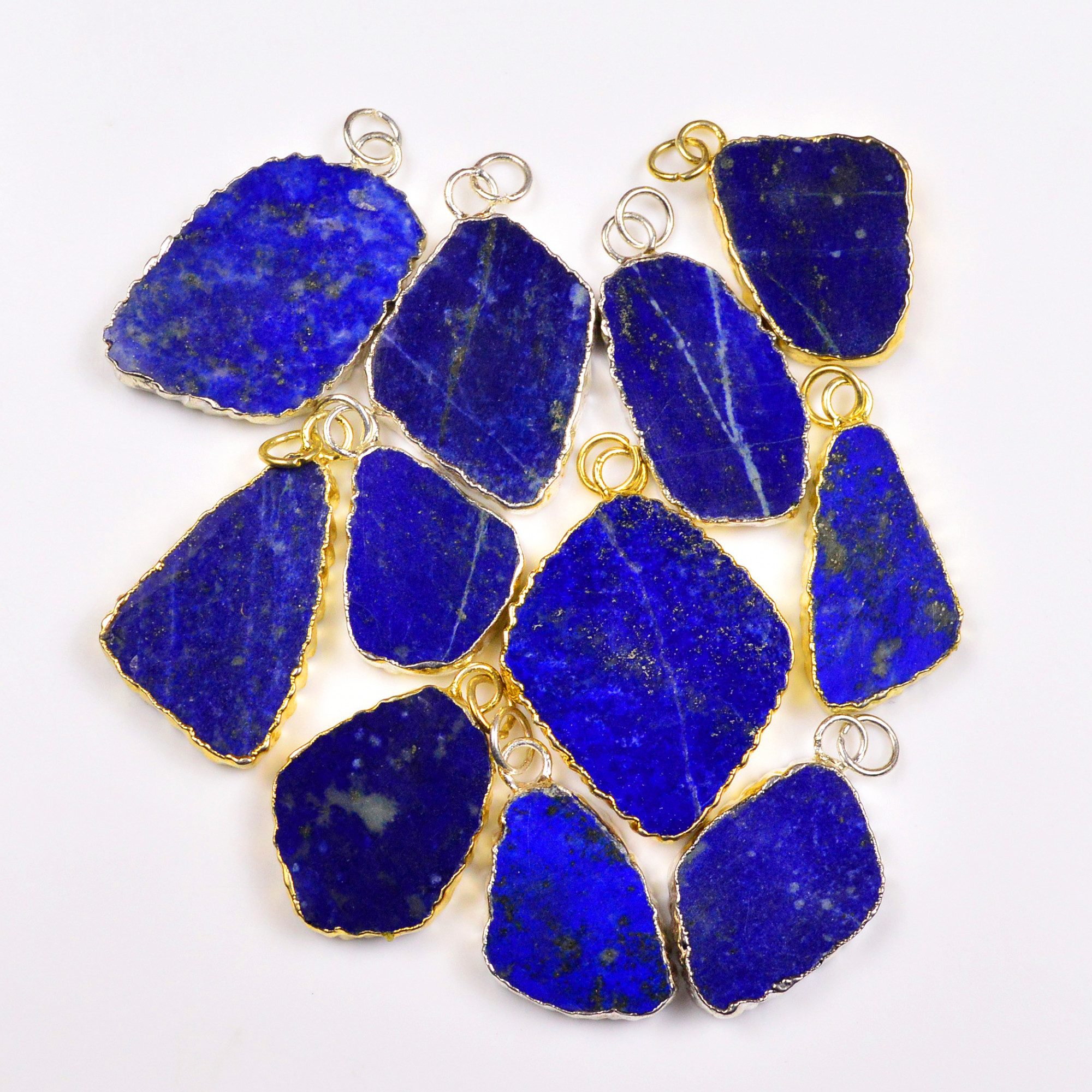 11Pcs 283Cts Natural Lapis Lazuli Gold  Silver Electroplated Connector Pendant Lot Natural Gemstone Jewelry Making Supplies 27x1634x16mm 19886