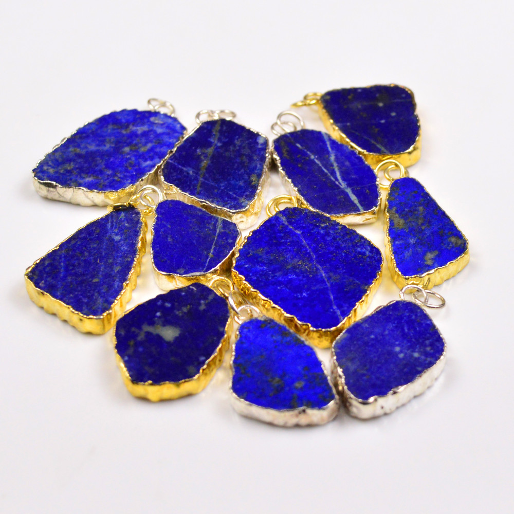 Image of 11Pcs 283Cts Natural Lapis Lazuli Gold &amp; Silver Electroplated Connector Pendant Lot, Natural Gemstone Jewelry Making Supplies, 27x16–34x16mm #19886