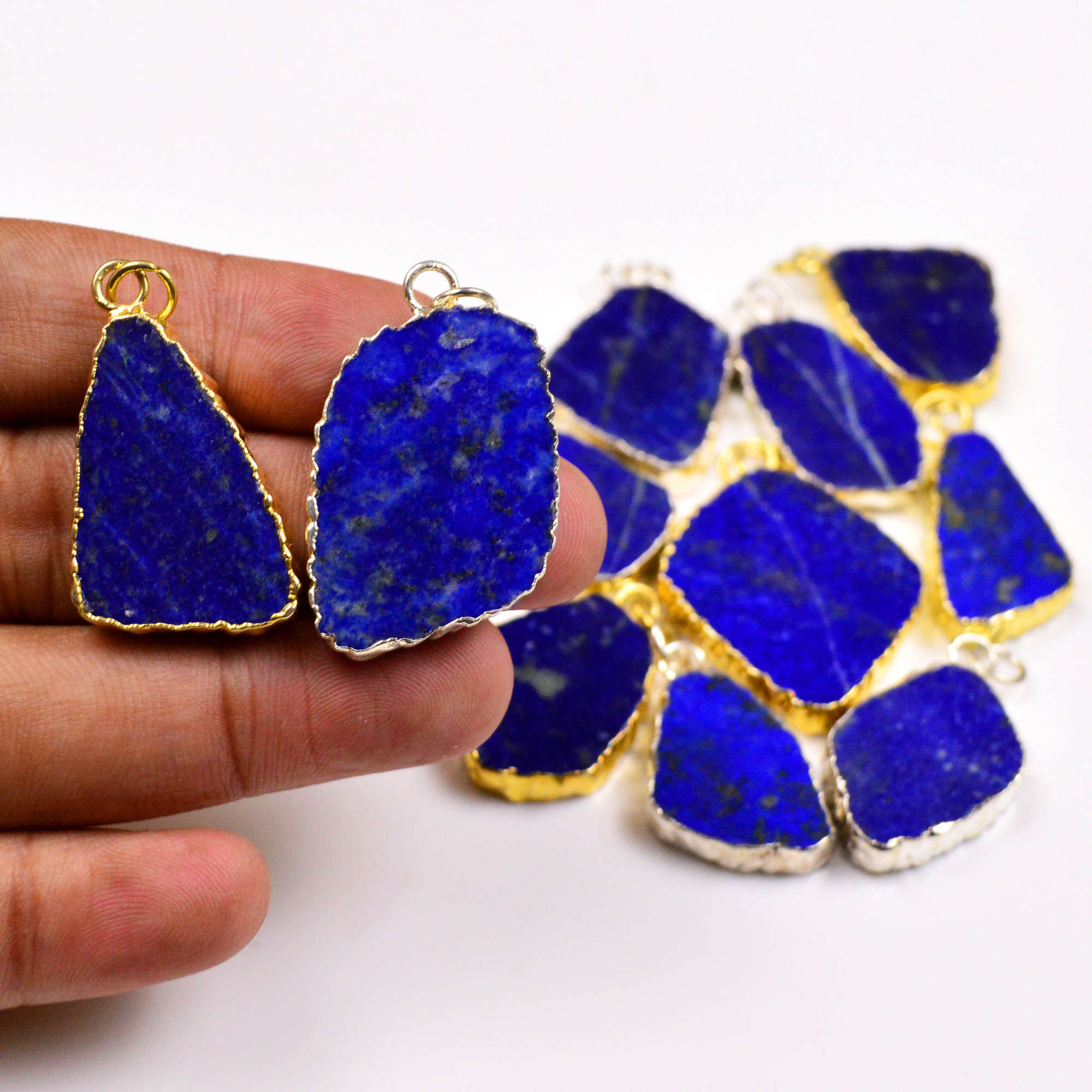 11Pcs 283Cts Natural Lapis Lazuli Gold Silver Electroplated Connector Pendant Lot Natural Gemstone Jewelry Making Supplies 27x1634x16mm 19886