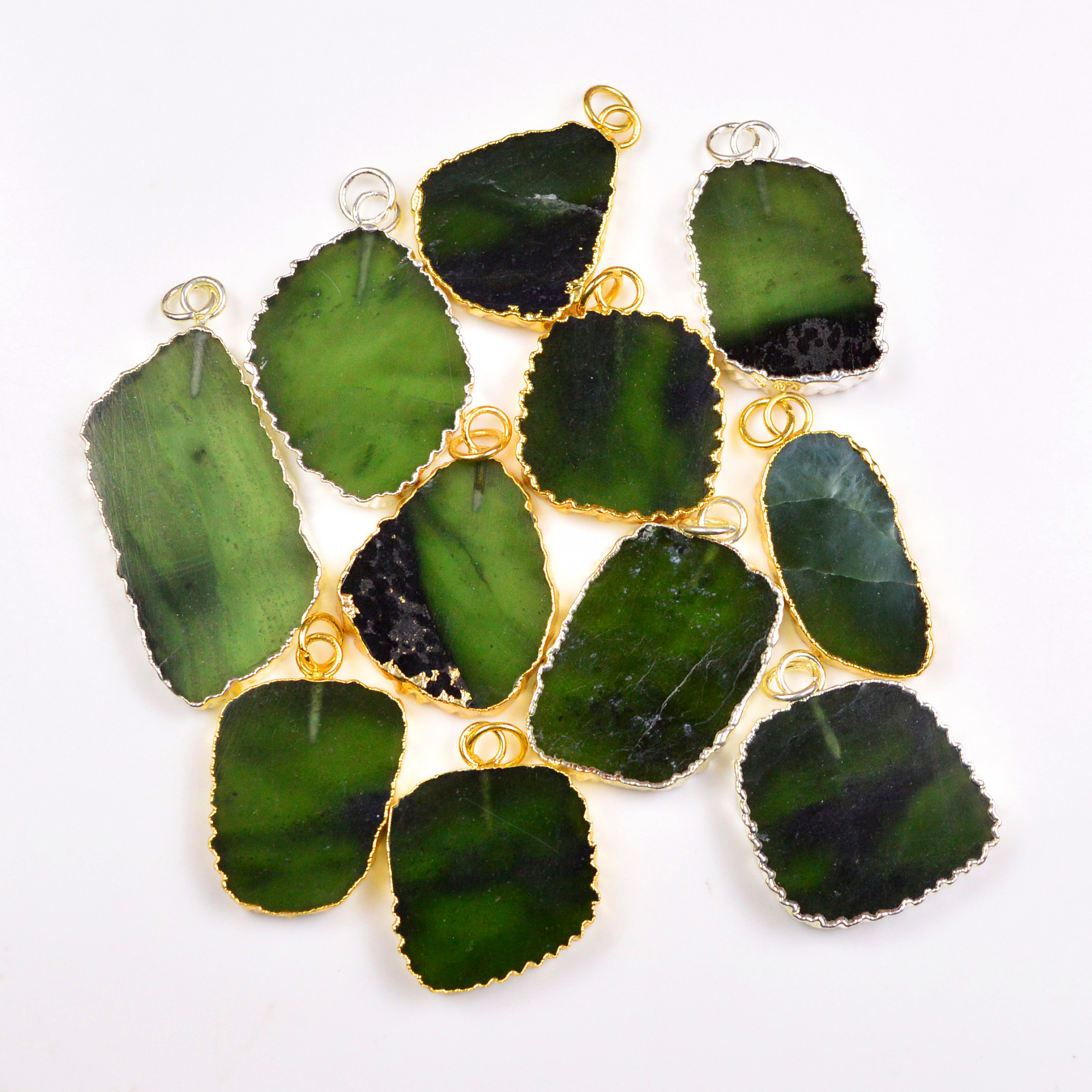 11Pcs 311Cts Natural Serpentine Gold  Silver Electroplated Connector Pendant Lot Natural Gemstone Jewelry Making Supplies 26x2142x20mm 19888