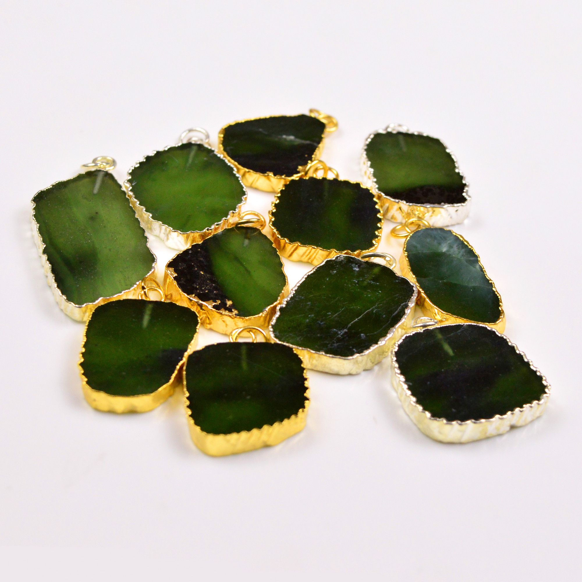 11Pcs 311Cts Natural Serpentine Gold  Silver Electroplated Connector Pendant Lot Natural Gemstone Jewelry Making Supplies 26x2142x20mm 19888