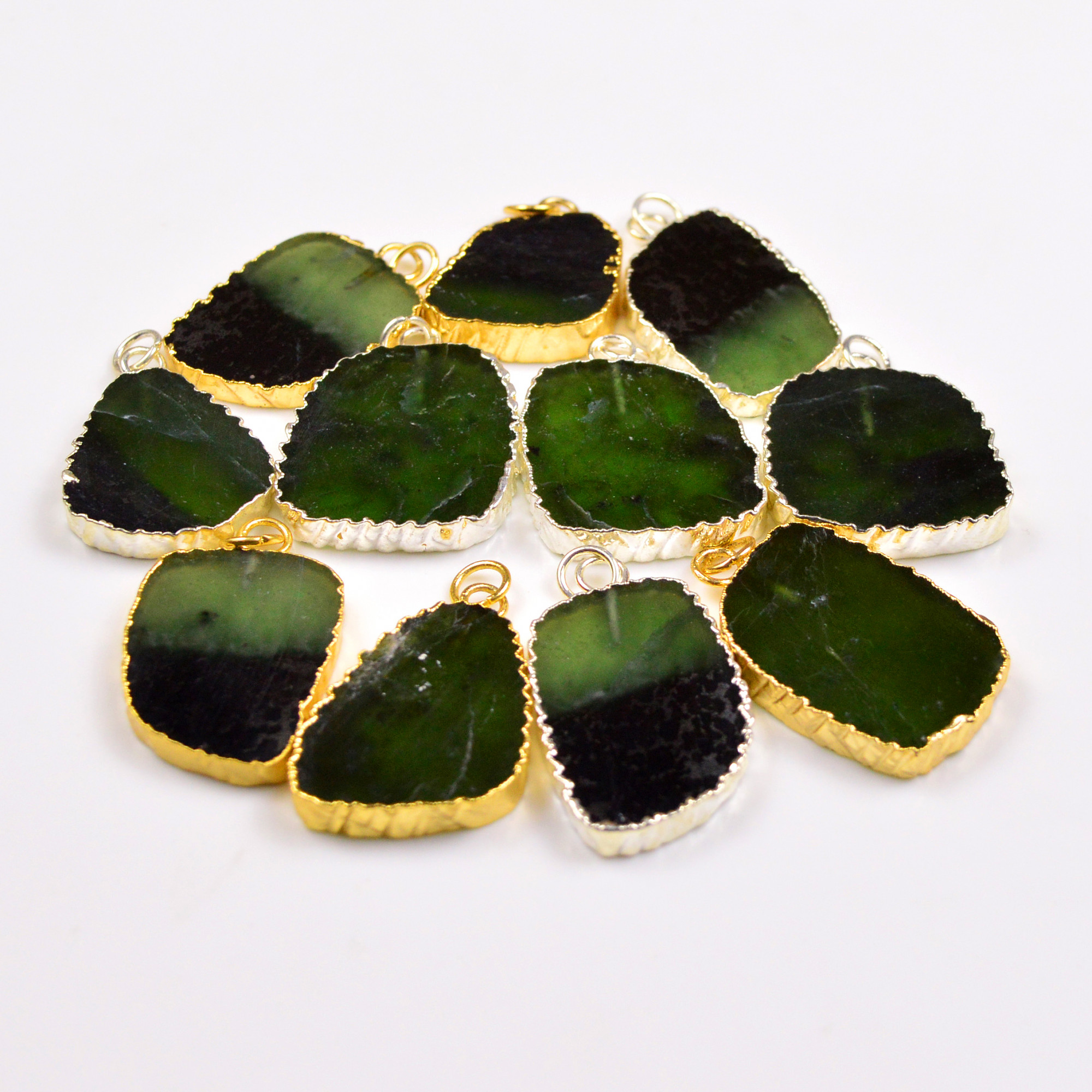 11Pcs 300Cts Natural Serpentine Gold  Silver Electroplated Connector Pendant Lot Natural Gemstone Jewelry Making Supplies 26x2034x22mm 19889