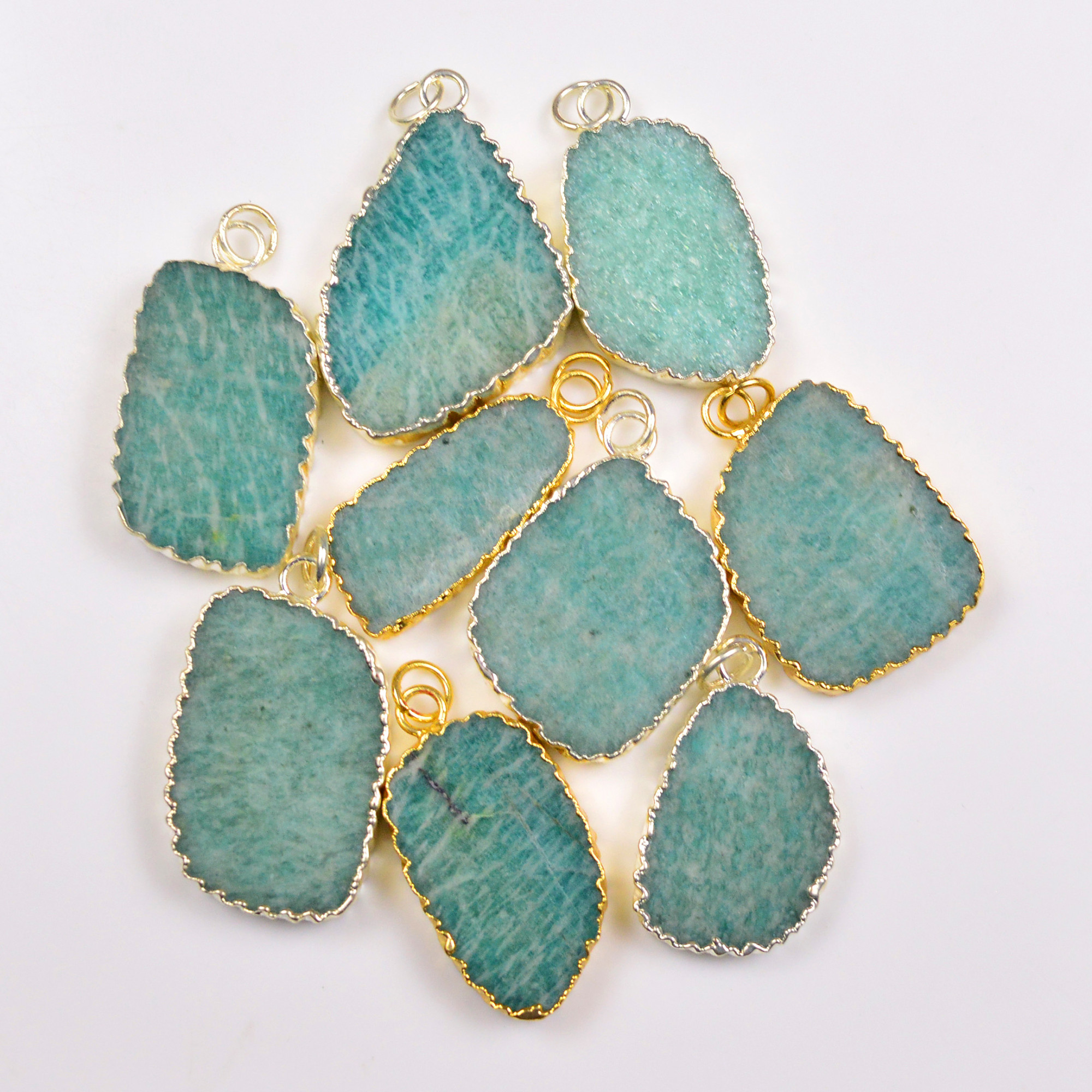 9Pcs 294Cts Natural Amazonite Gold  Silver Electroplated Connector Pendant Lot Natural Gemstone Jewelry Making Supplies 30x2535x21mm 19890