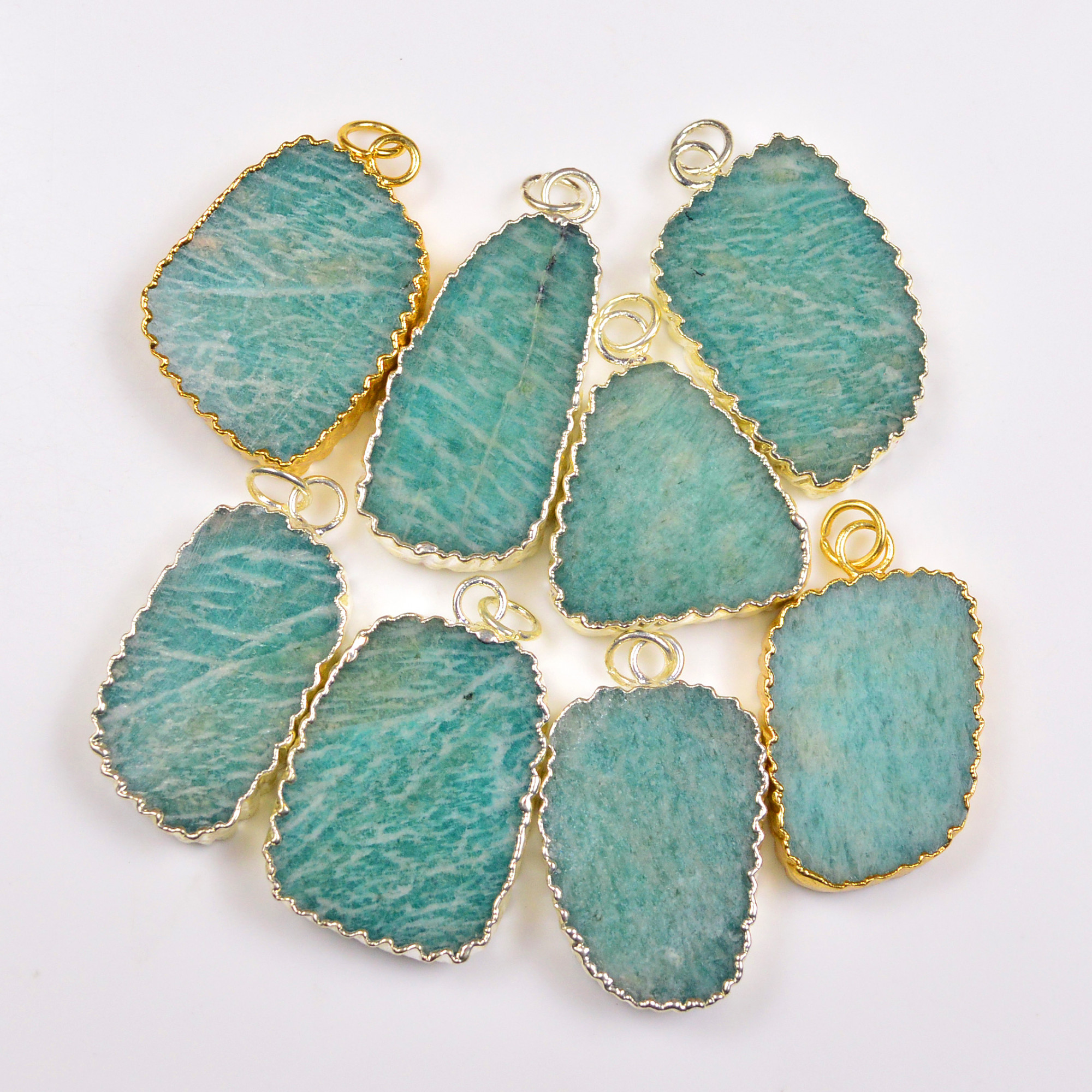 8Pcs 315Cts Natural Amazonite Gold Silver Electroplated Connector Pendant Lot Natural Gemstone Jewelry Making Supplies 30x2534x22mm 19891