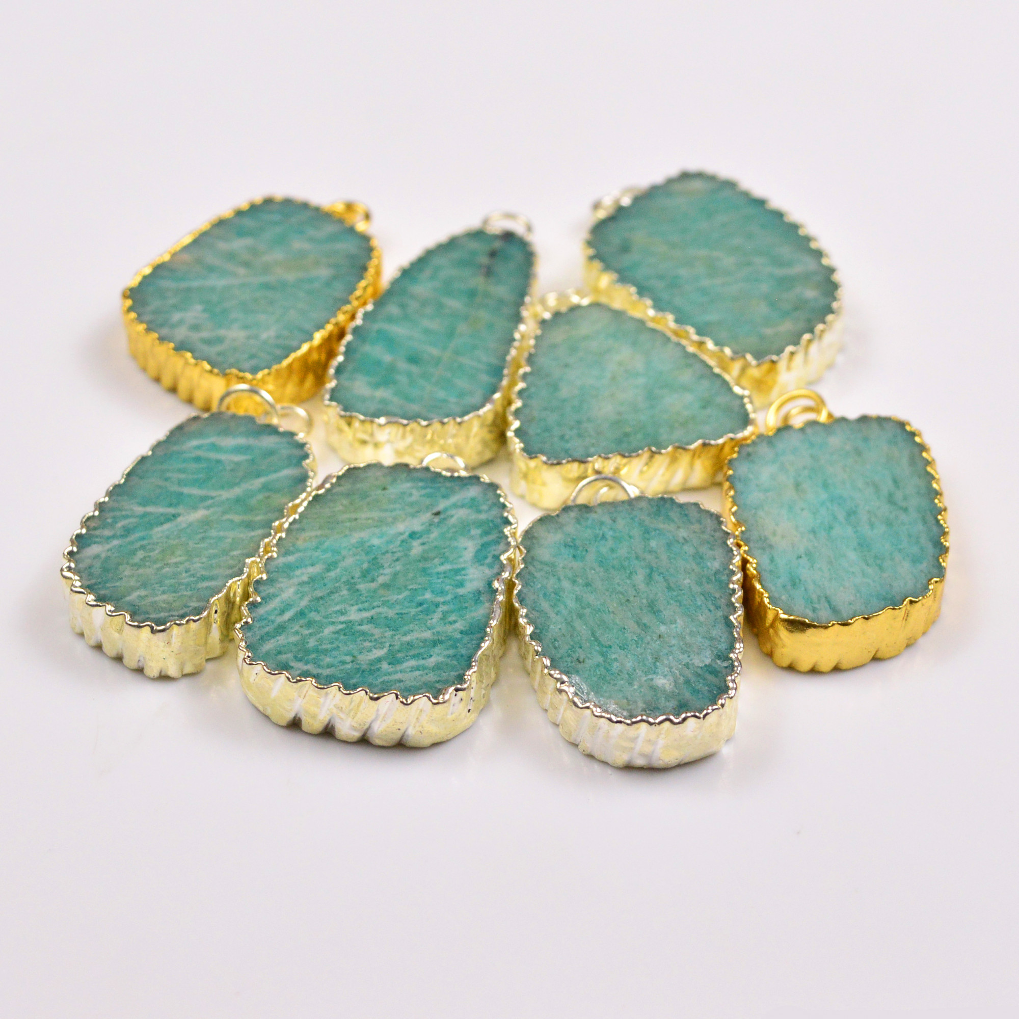 8Pcs 315Cts Natural Amazonite Gold Silver Electroplated Connector Pendant Lot Natural Gemstone Jewelry Making Supplies 30x2534x22mm 19891