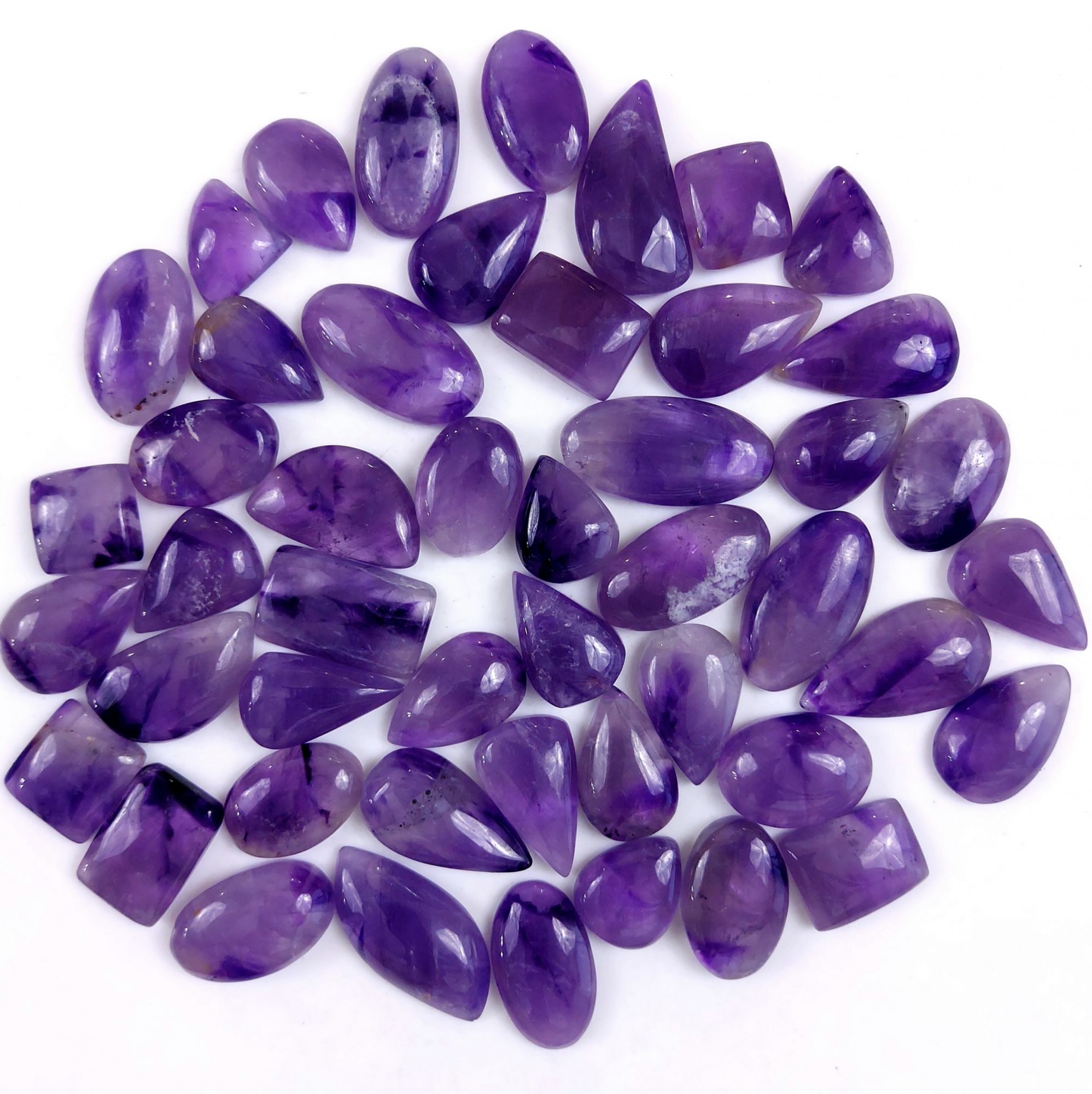 48Pcs 801Cts Natural Purple Amethyst Loose Cabochon Flat Back Both Side Polish Gemstone Lot 28x12 16x12mmG-1990