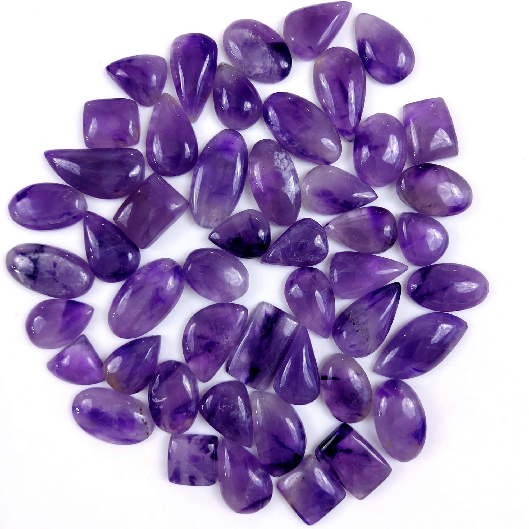 48Pcs 801Cts Natural Purple Amethyst Loose Cabochon Flat Back Both Side Polish Gemstone Lot 28x12 16x12mmG-1990