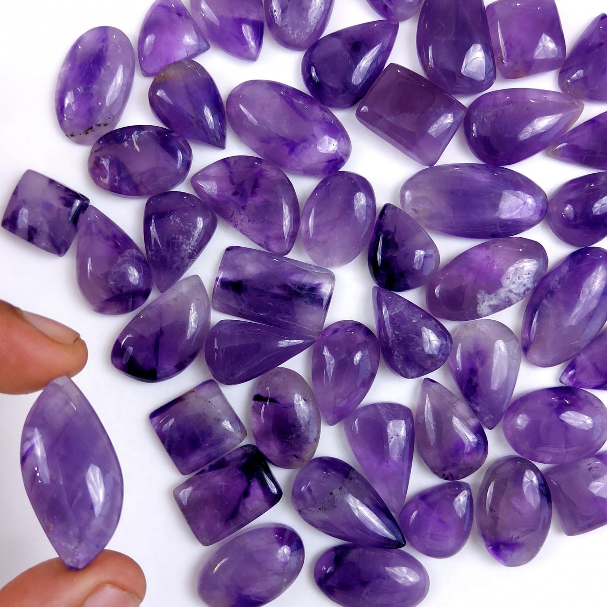 48Pcs 801Cts Natural Purple Amethyst Loose Cabochon Flat Back Both Side Polish Gemstone Lot 28x12 16x12mmG-1990