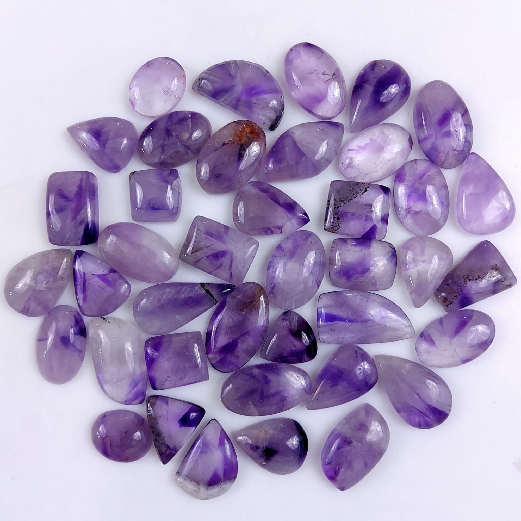 40Pcs 643Cts Natural Purple Amethyst Loose Cabochon Flat Back Both Side Polish Gemstone Lot 23x13 14x12mmG-1993