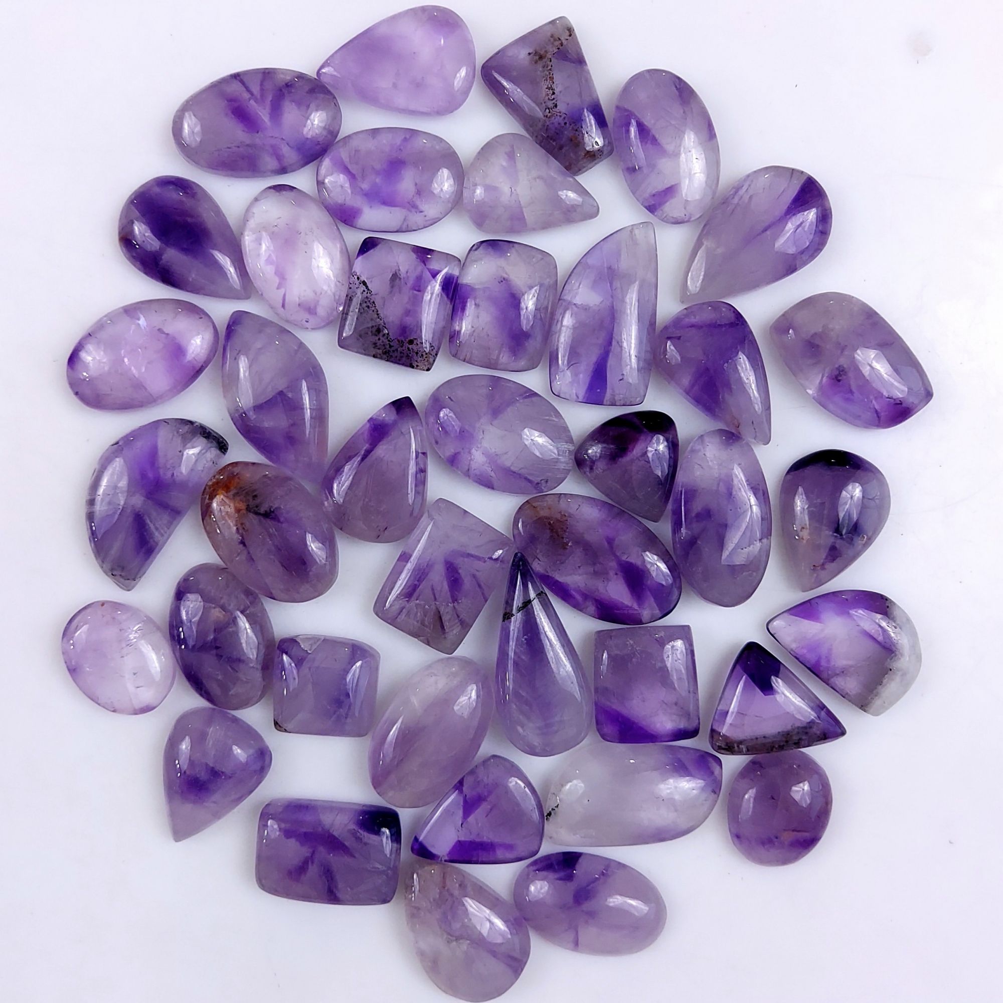 40Pcs 643Cts Natural Purple Amethyst Loose Cabochon Flat Back Both Side Polish Gemstone Lot 23x13 14x12mmG-1993