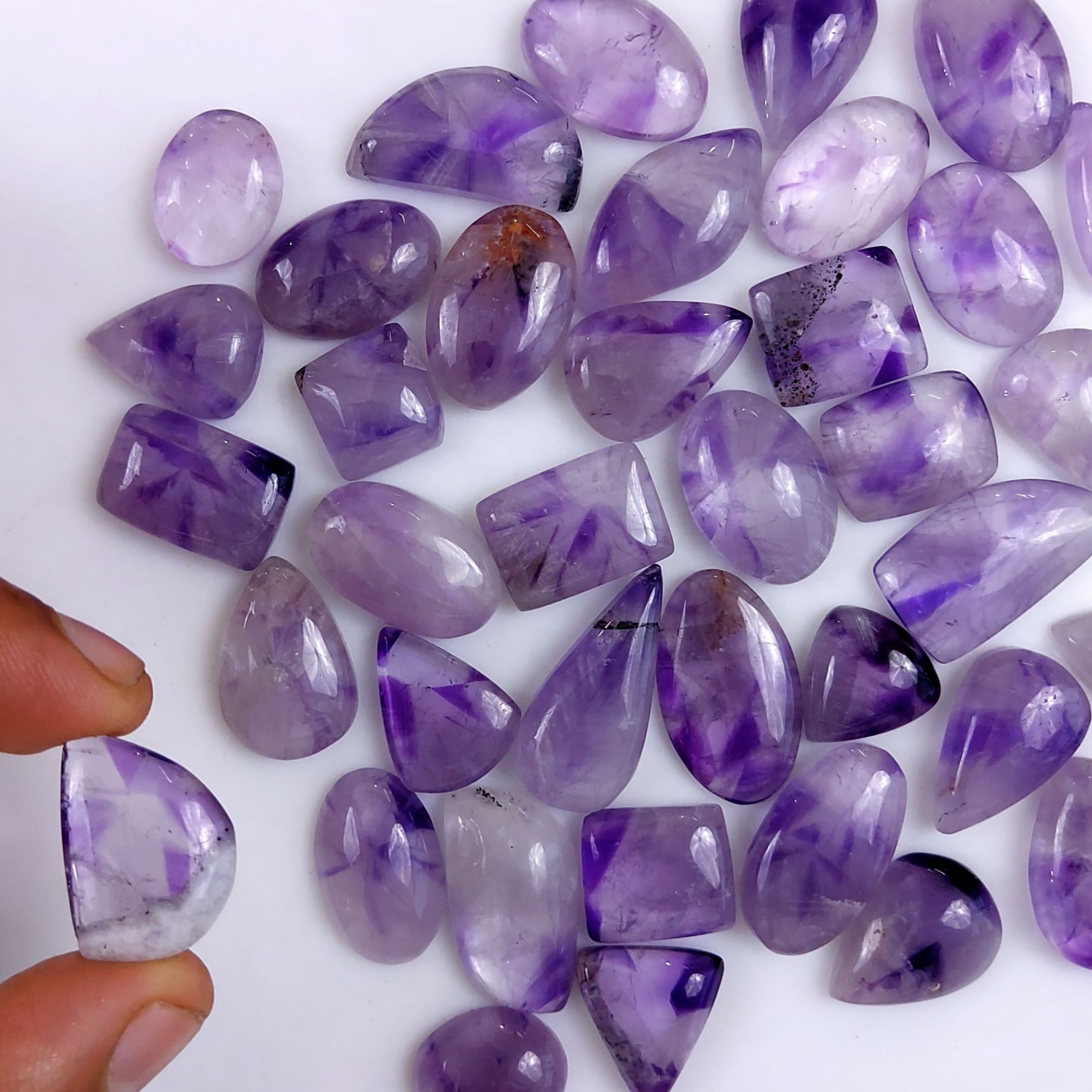 40Pcs 643Cts Natural Purple Amethyst Loose Cabochon Flat Back Both Side Polish Gemstone Lot 23x13 14x12mmG-1993