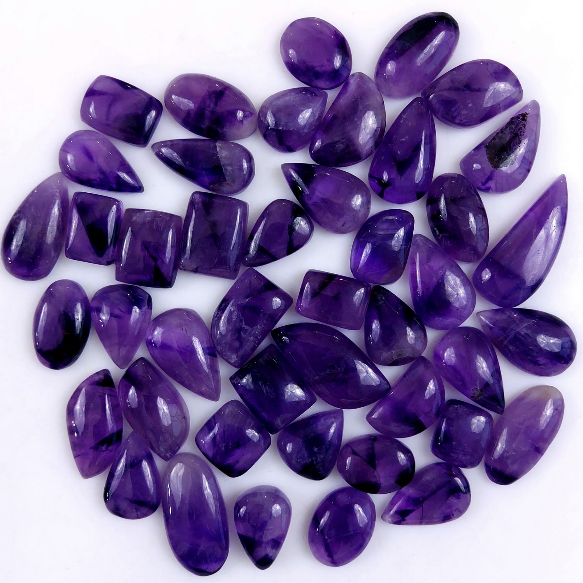 44Pcs 598Cts Natural Purple Amethyst Loose Cabochon Flat Back Both Side Polish Gemstone Lot 30x10 12x8mmG-1995