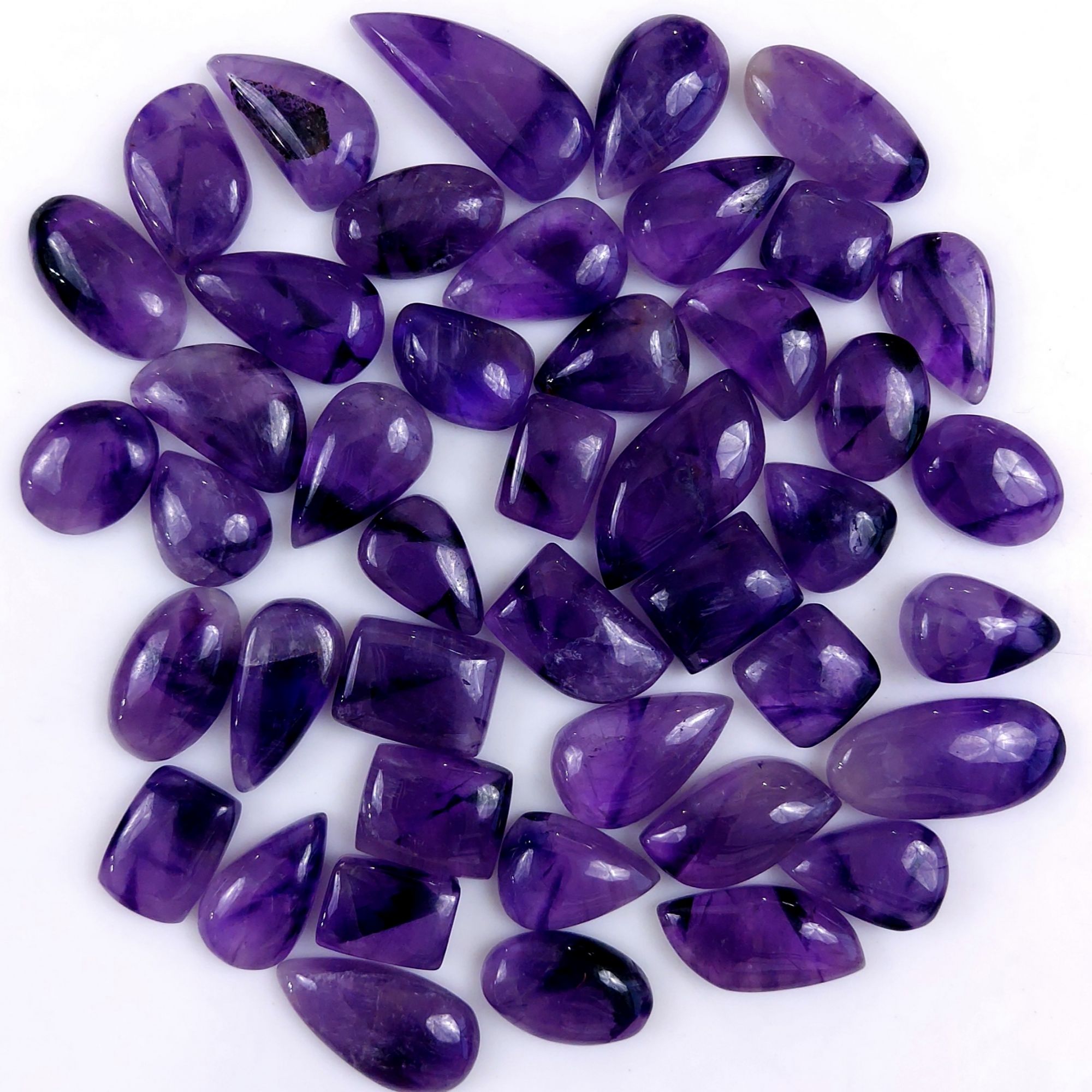 44Pcs 598Cts Natural Purple Amethyst Loose Cabochon Flat Back Both Side Polish Gemstone Lot 30x10 12x8mmG-1995