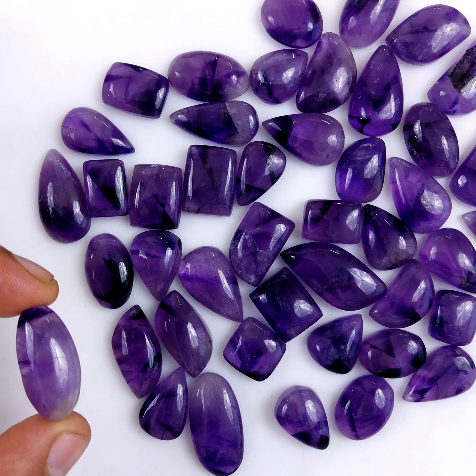 44Pcs 598Cts Natural Purple Amethyst Loose Cabochon Flat Back Both Side Polish Gemstone Lot 30x10 12x8mmG-1995