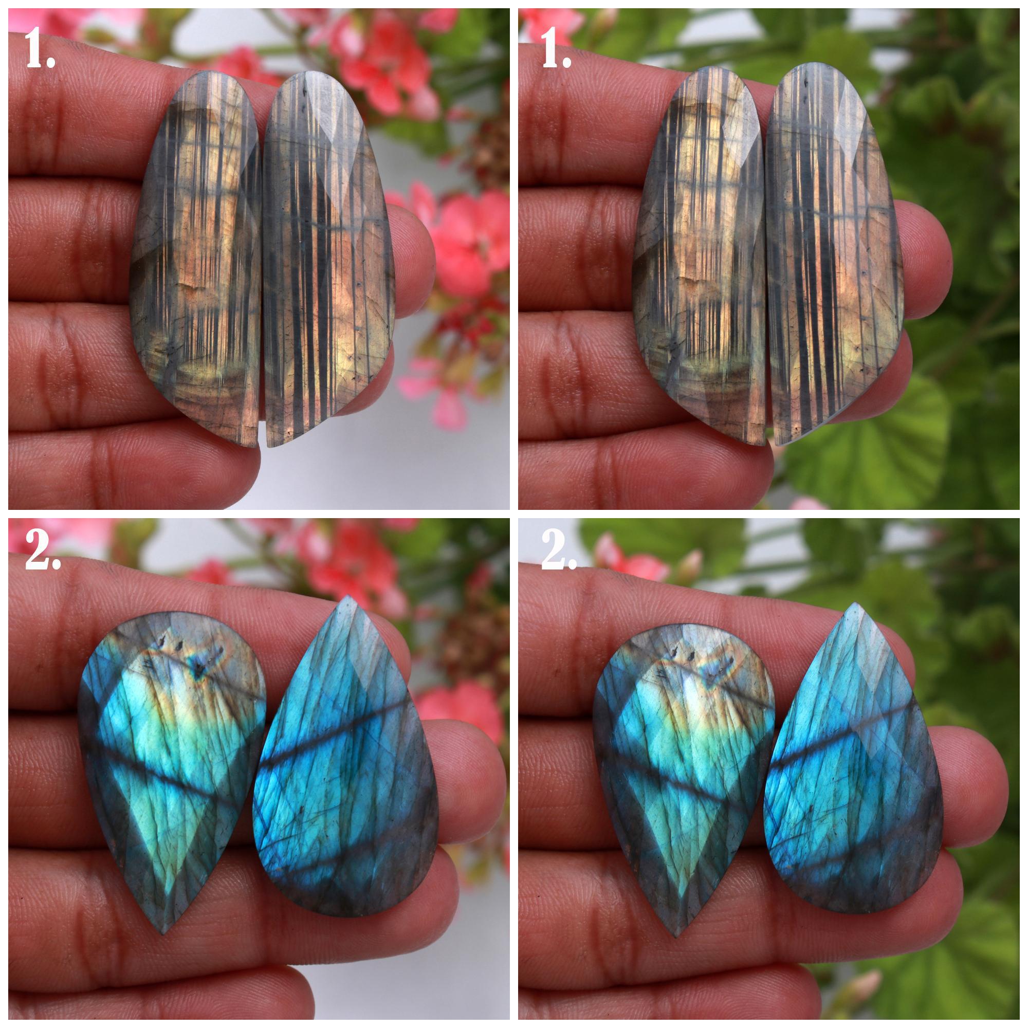 Natural Multi Fire Labradorite Rose Cut Faceted Pair Cabochon Mix Shape Loose Gemstone