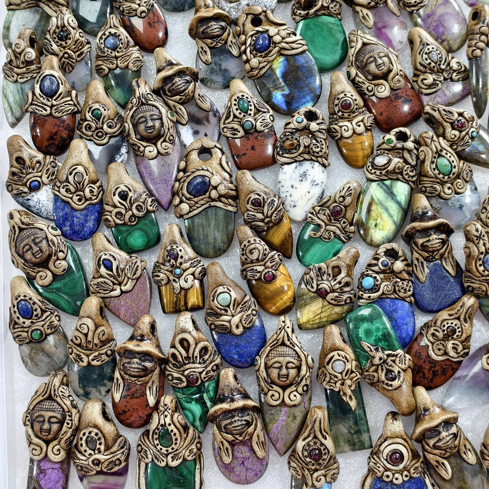 Natural Mixed Gemstone Polymer Clay Pendant 35x199x11mm 60x25x11mm Avg 90 Carat