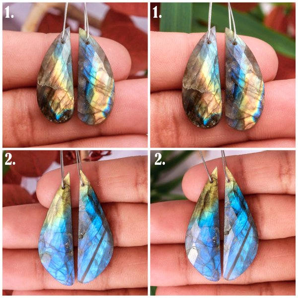 Natural Faceted Labradorite Front To Back Drilled Earring Pair Loose Gemstone