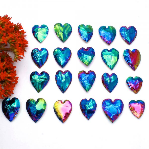 Aura Coated Obsidian Heart Carving