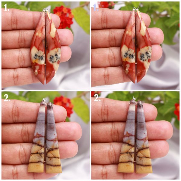 Natural Mookaite Jasper Side Horizontal Drill Earring Pair Gemstone
