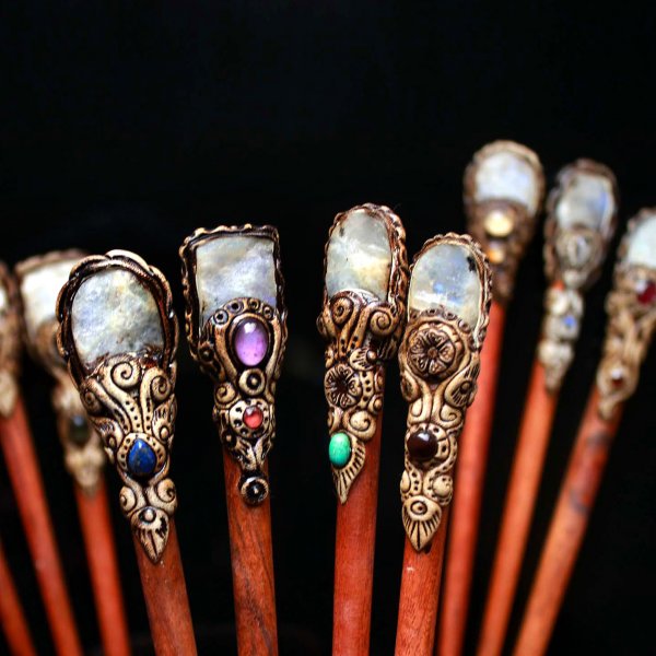 Moonstone Druzy Polymer clay hair stick