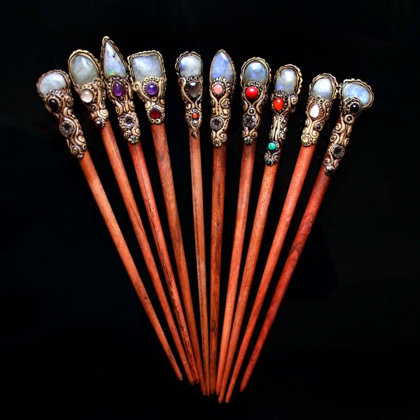 Moonstone cabochon Polymer clay hair stick