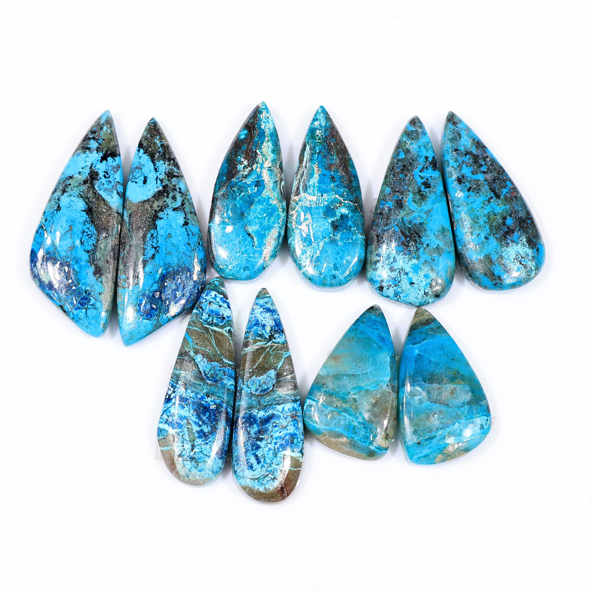 5 Pair 96 Cts Natural chrysocolla Cabochon Gemstone Pairs Lot for Earrings Jewelry Making 30x10 20x11mm 20114