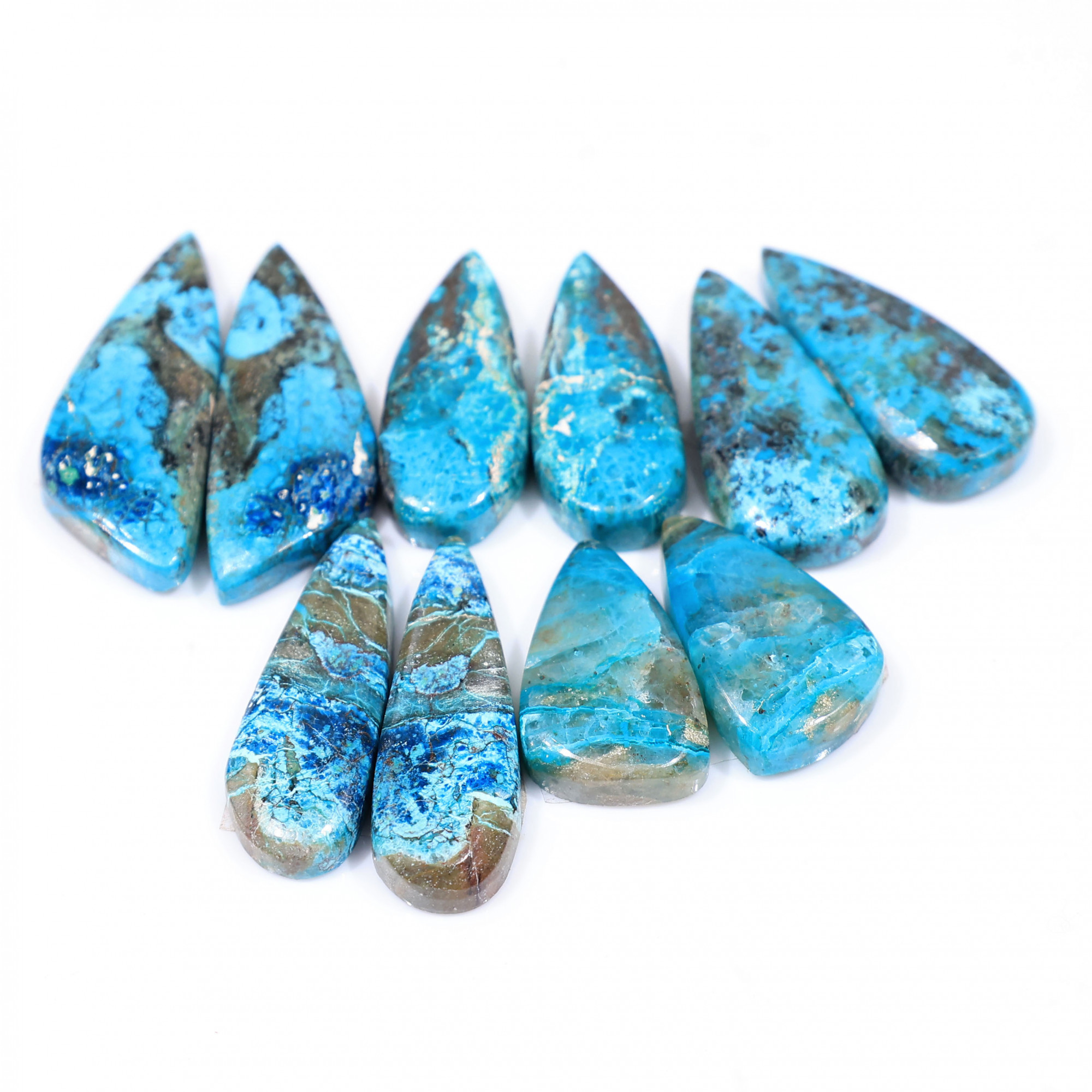 5 Pair 96 Cts Natural chrysocolla Cabochon Gemstone Pairs Lot for Earrings Jewelry Making 30x10 20x11mm 20114